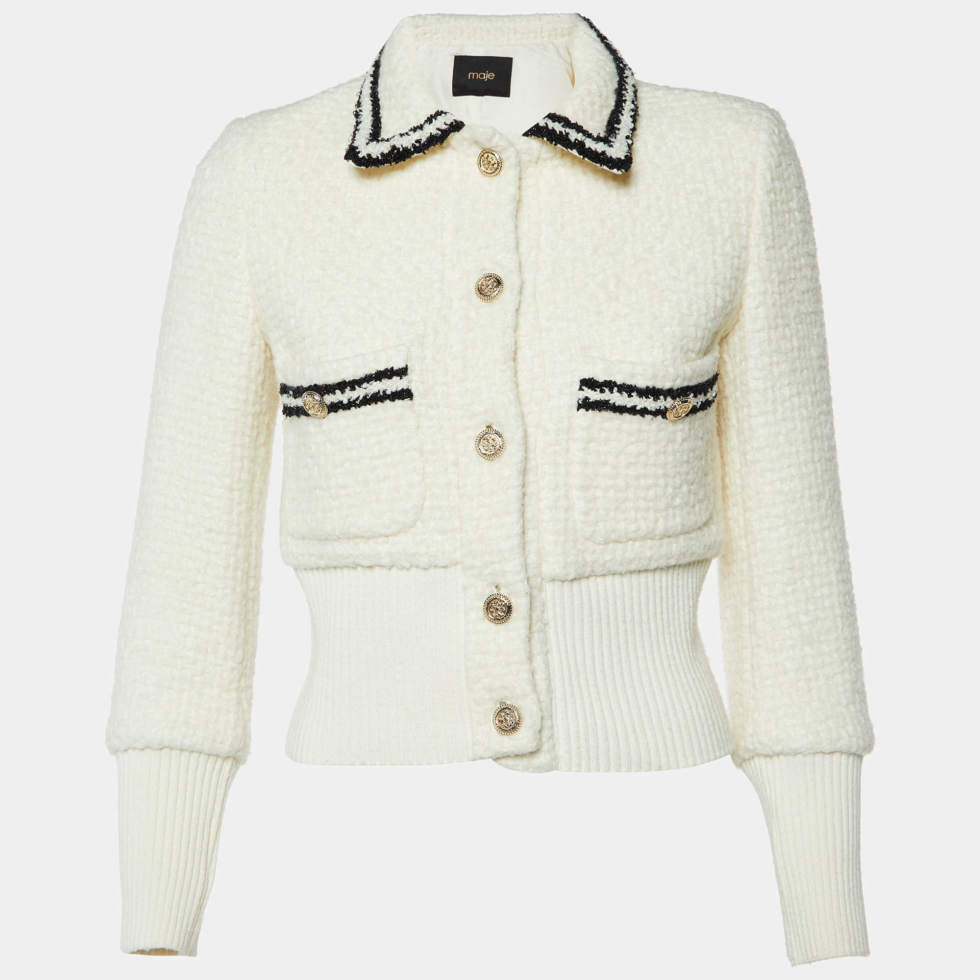 Maje Off White Tweed Contrasting Jacket S