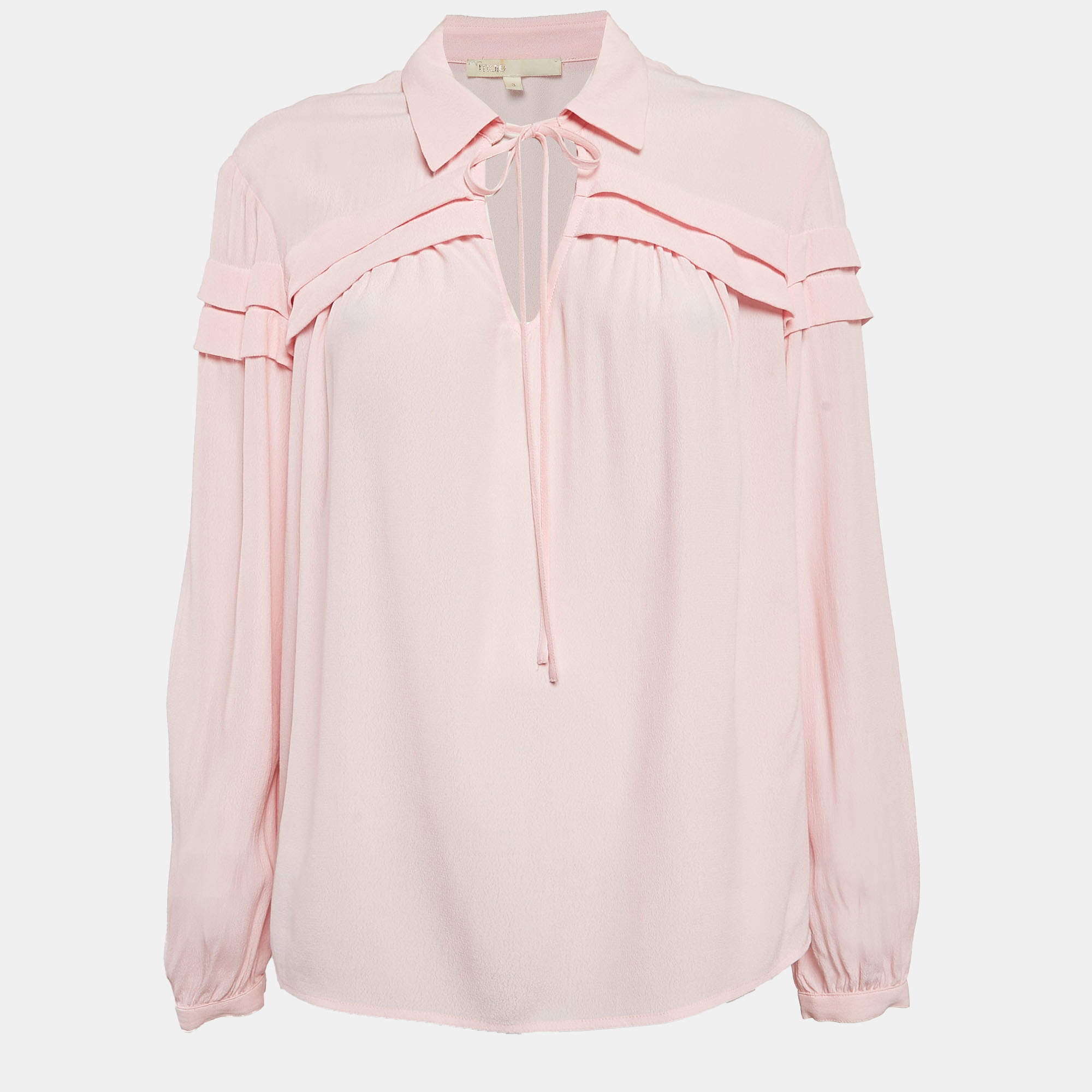 Pre Owned Maje Pink Crepe Tie-Up Neck Top L