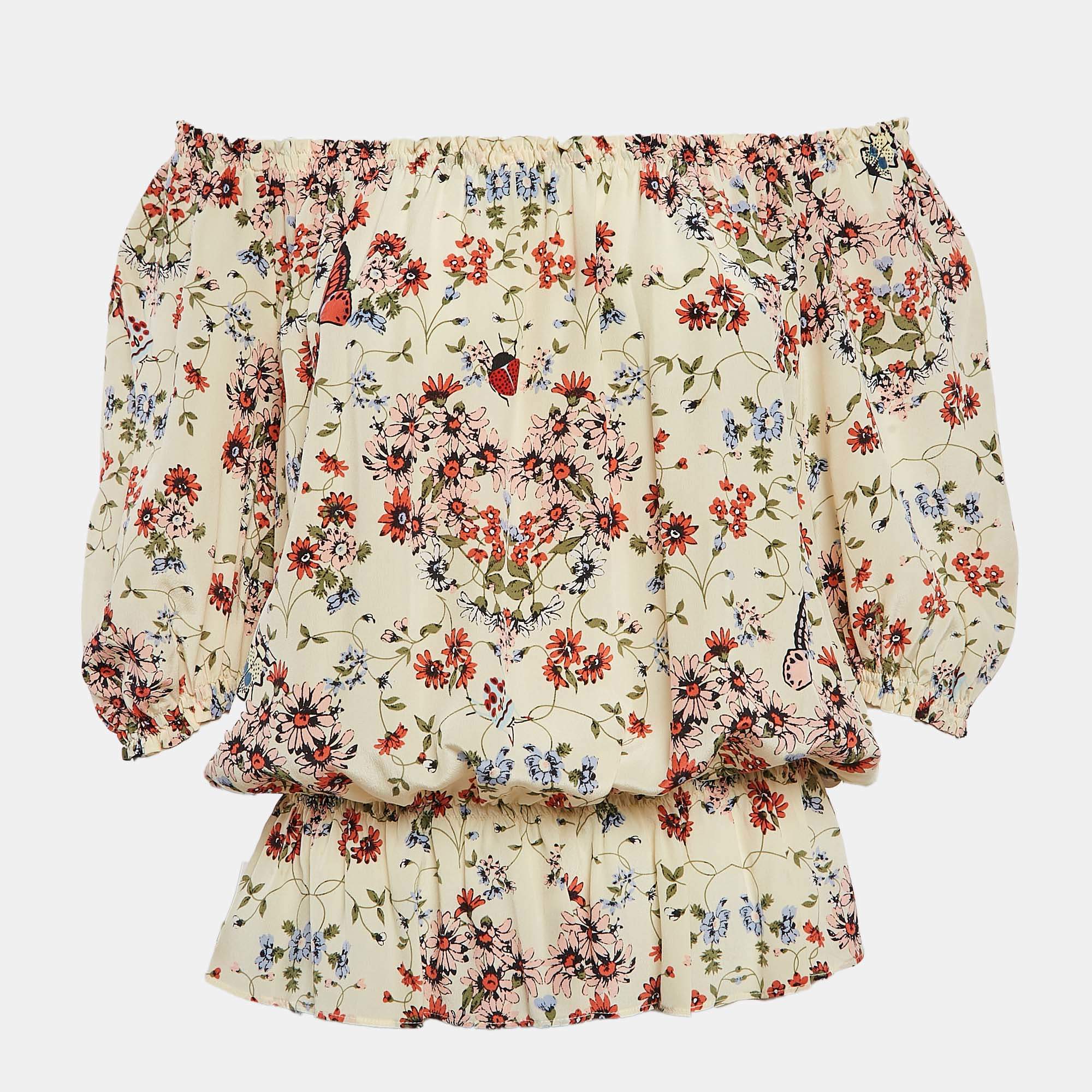 Maje Cream Printed Silk Top M