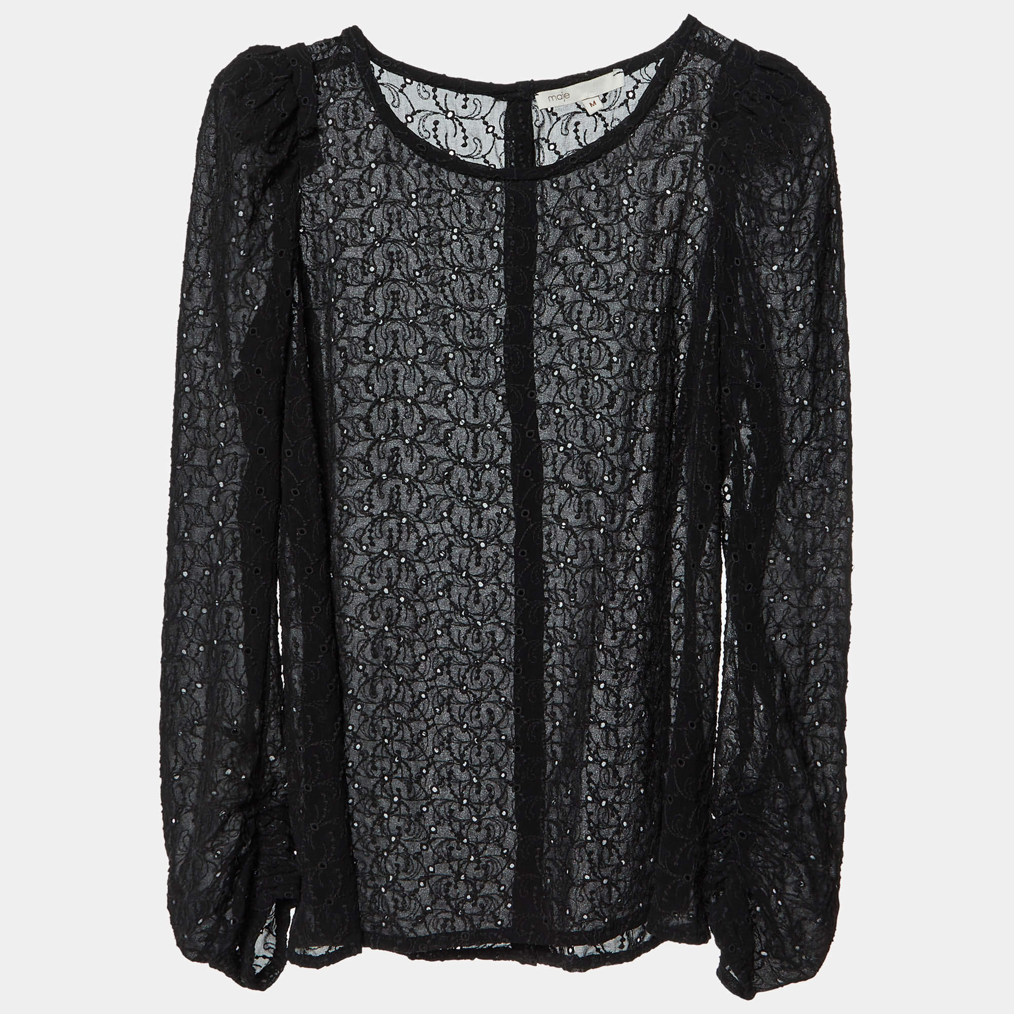 Maje Black Embroidered Crepe Top M