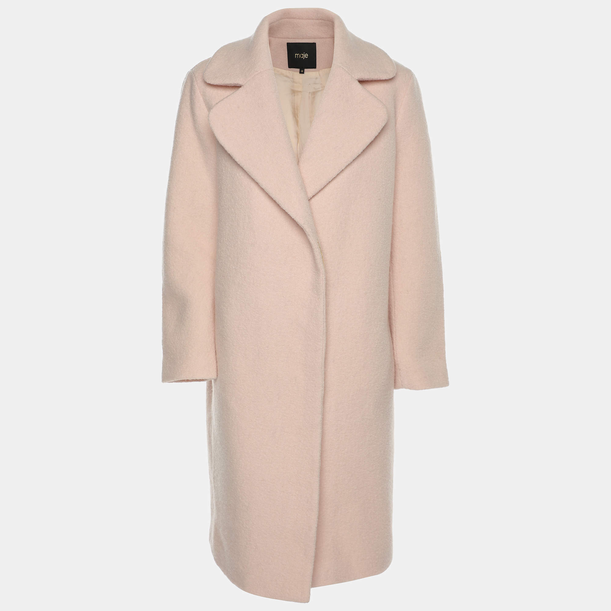 Maje Pink Wool Button Front Coat M