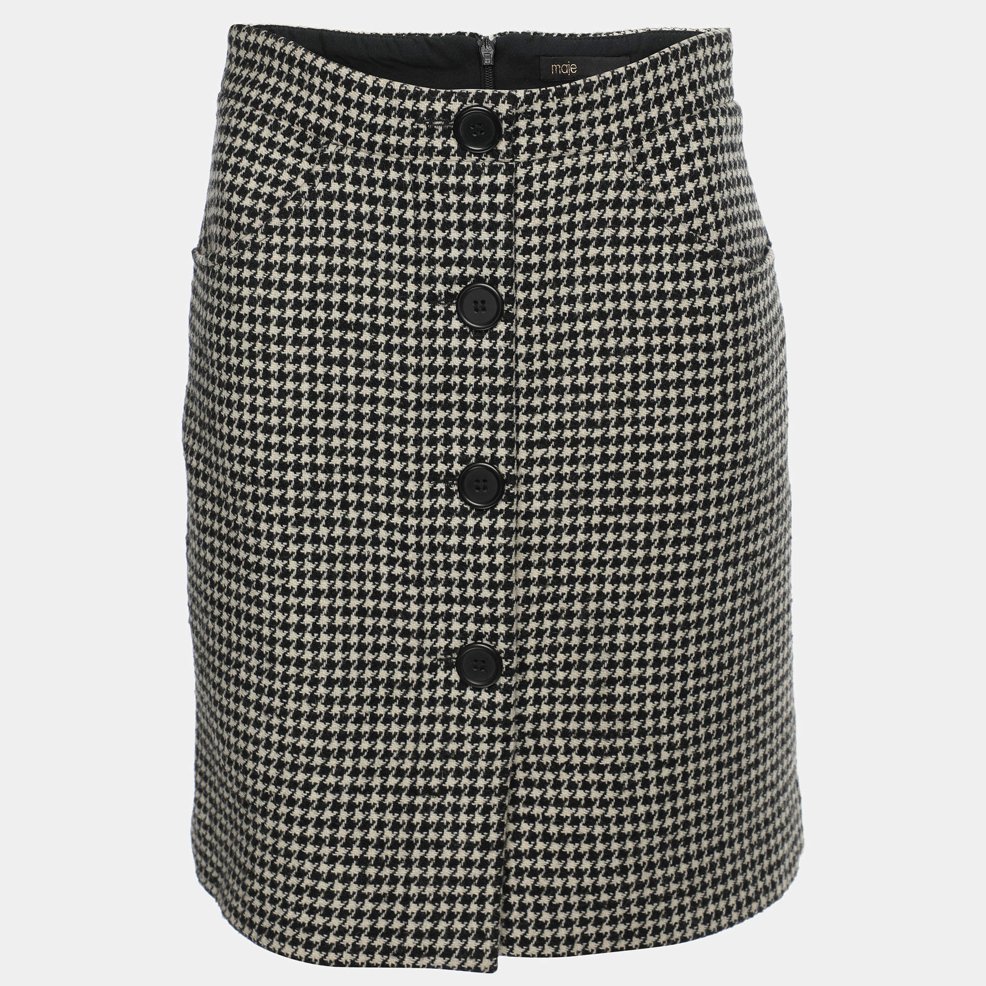 Maje White/Black Wool Blend Button Detail Mini Skirt M