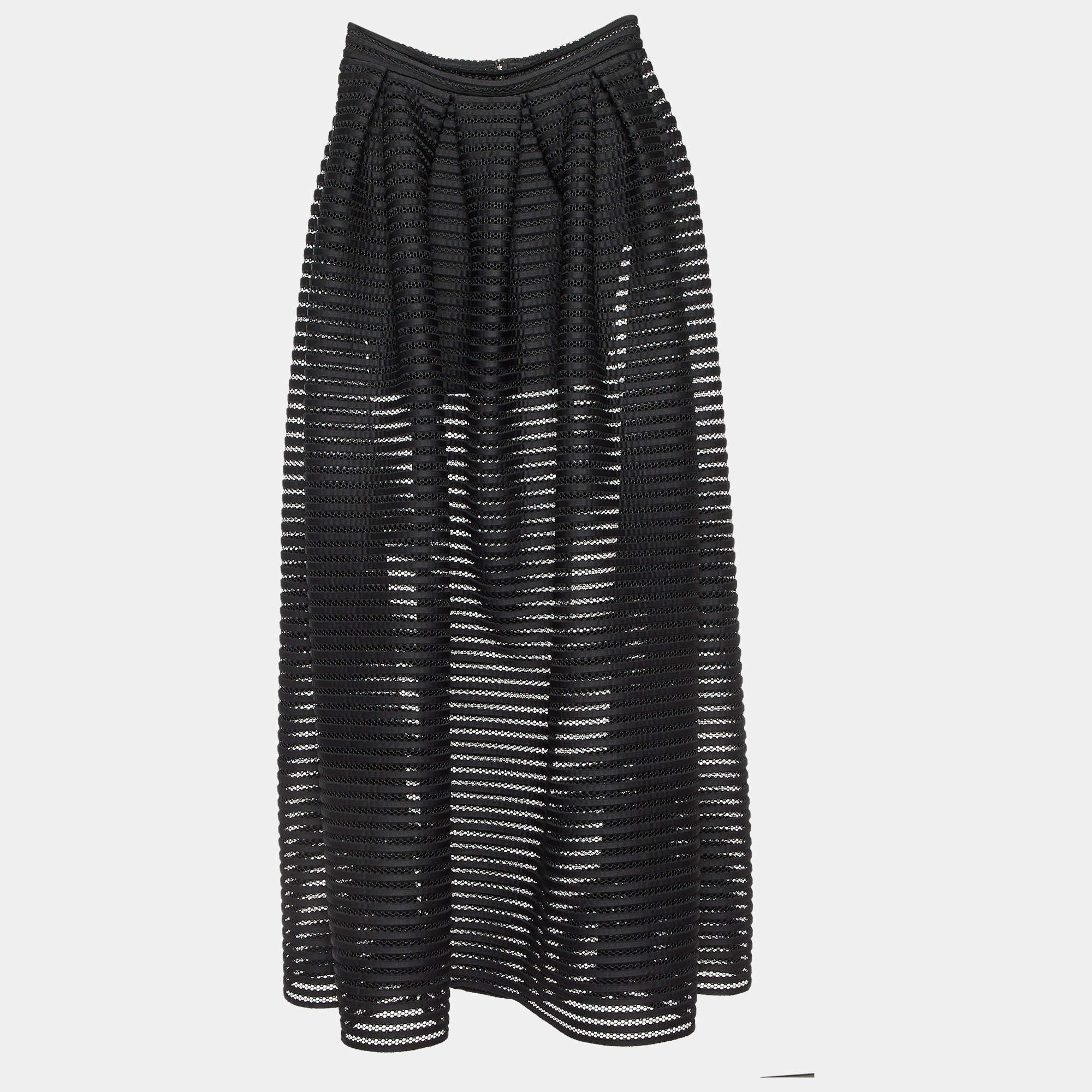 Maje Black Striped Mesh Jongle Maxi Skirt M/Waist 29"