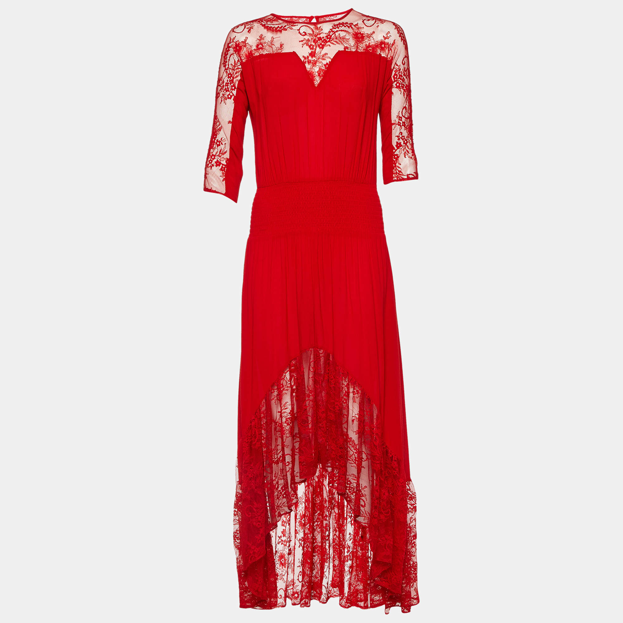 Maje Rouge Crepe & Lace Ritema Midi Dress M