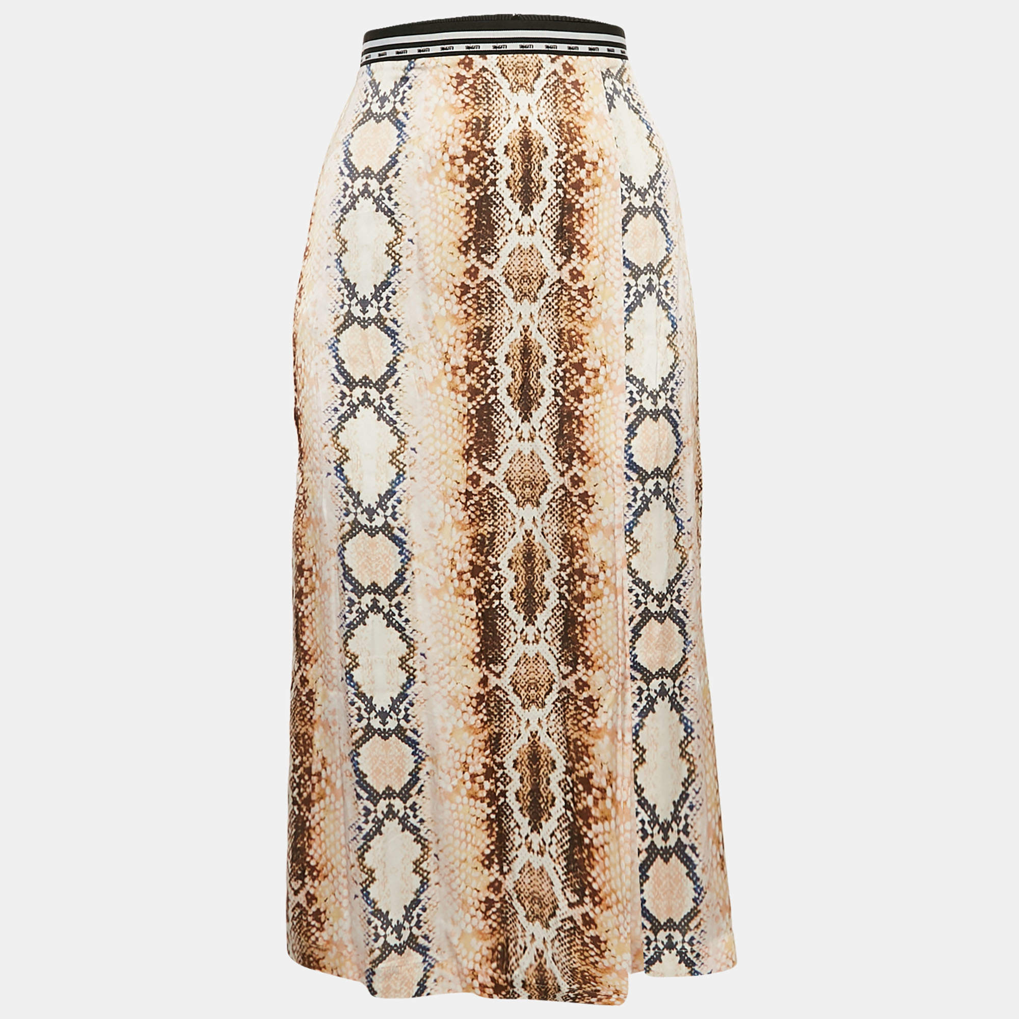 Maje Multicolor Snake Print Crepe Midi Skirt M