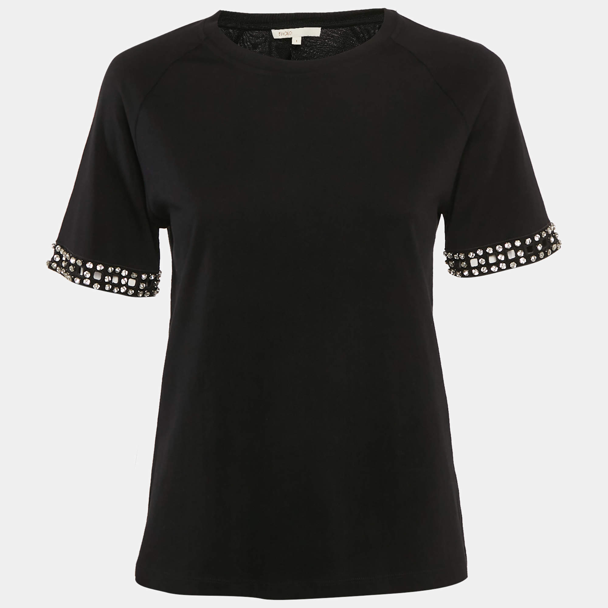 Maje Black Cotton Stud Detail Crew-Neck T-Shirt S