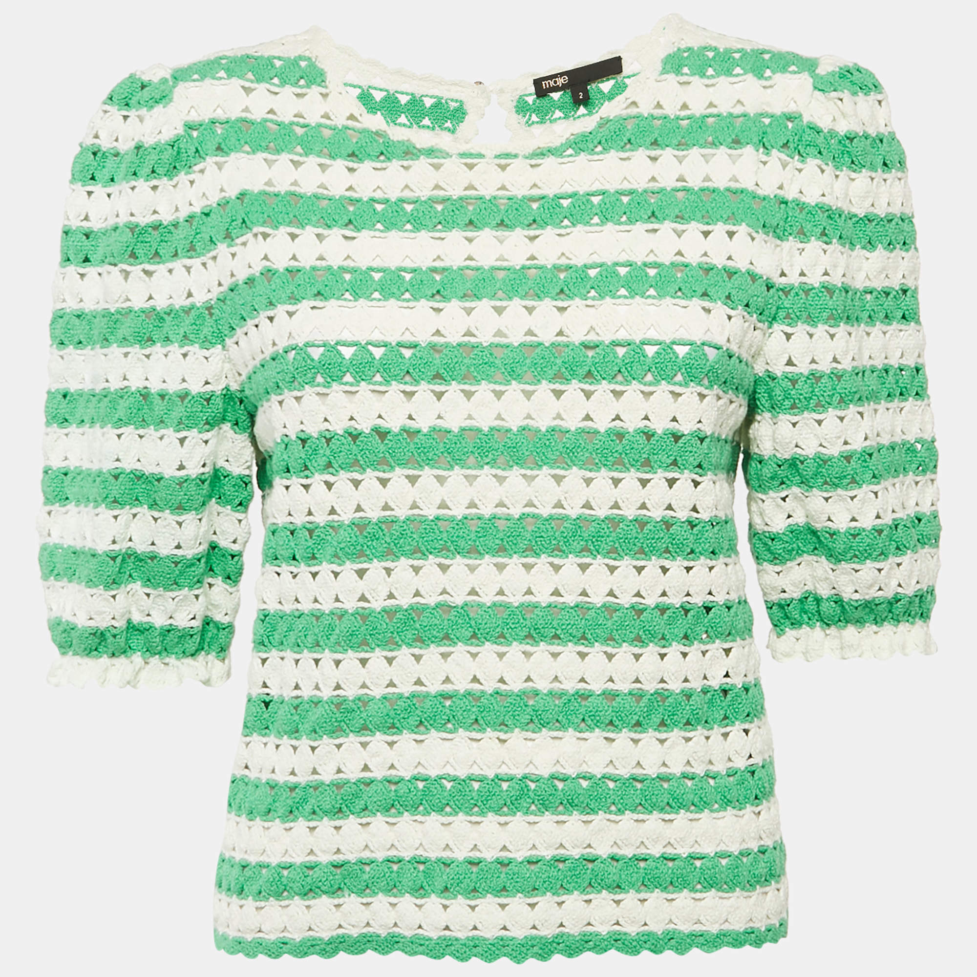 Pre Owned Maje Green/White Cotton Crochet Knit Top M