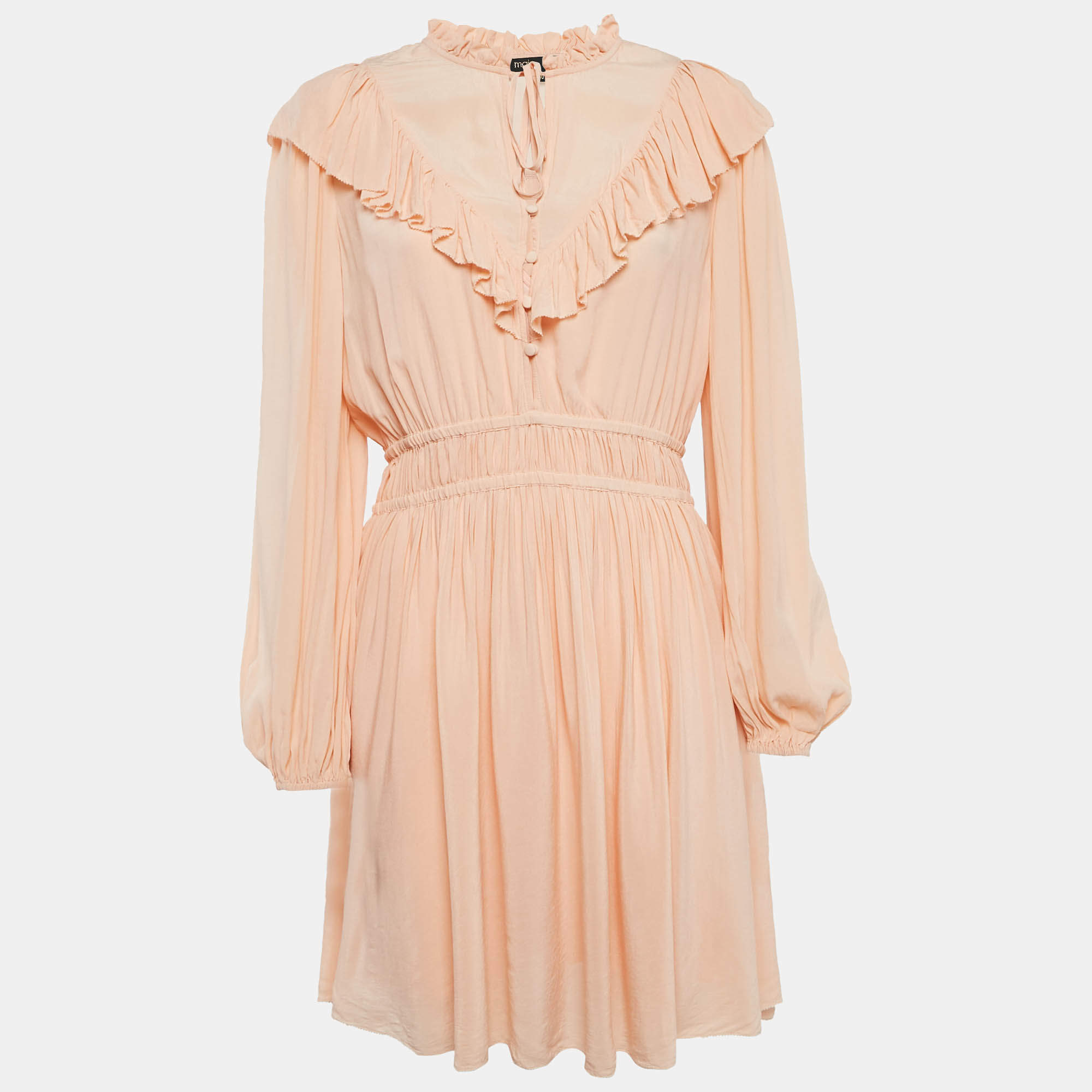 Maje Orange Crepe Ruffled Mini Dress L