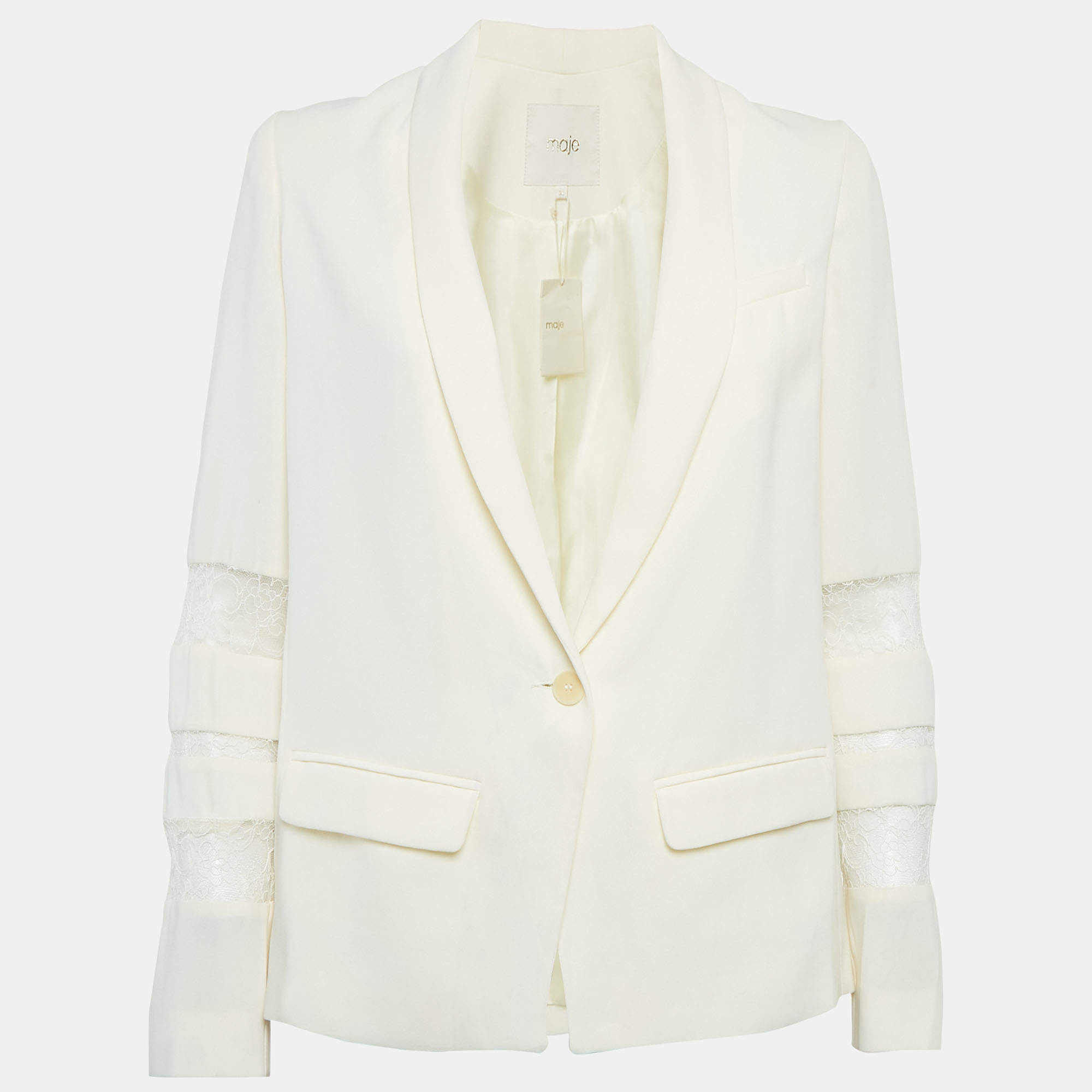 Maje Cream Crepe Lace Trimmed Blazer S