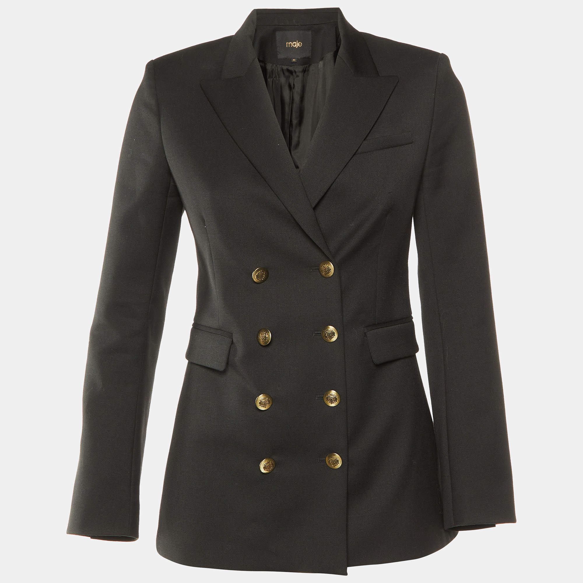 Maje Black Wool Double Breasted Blazer S