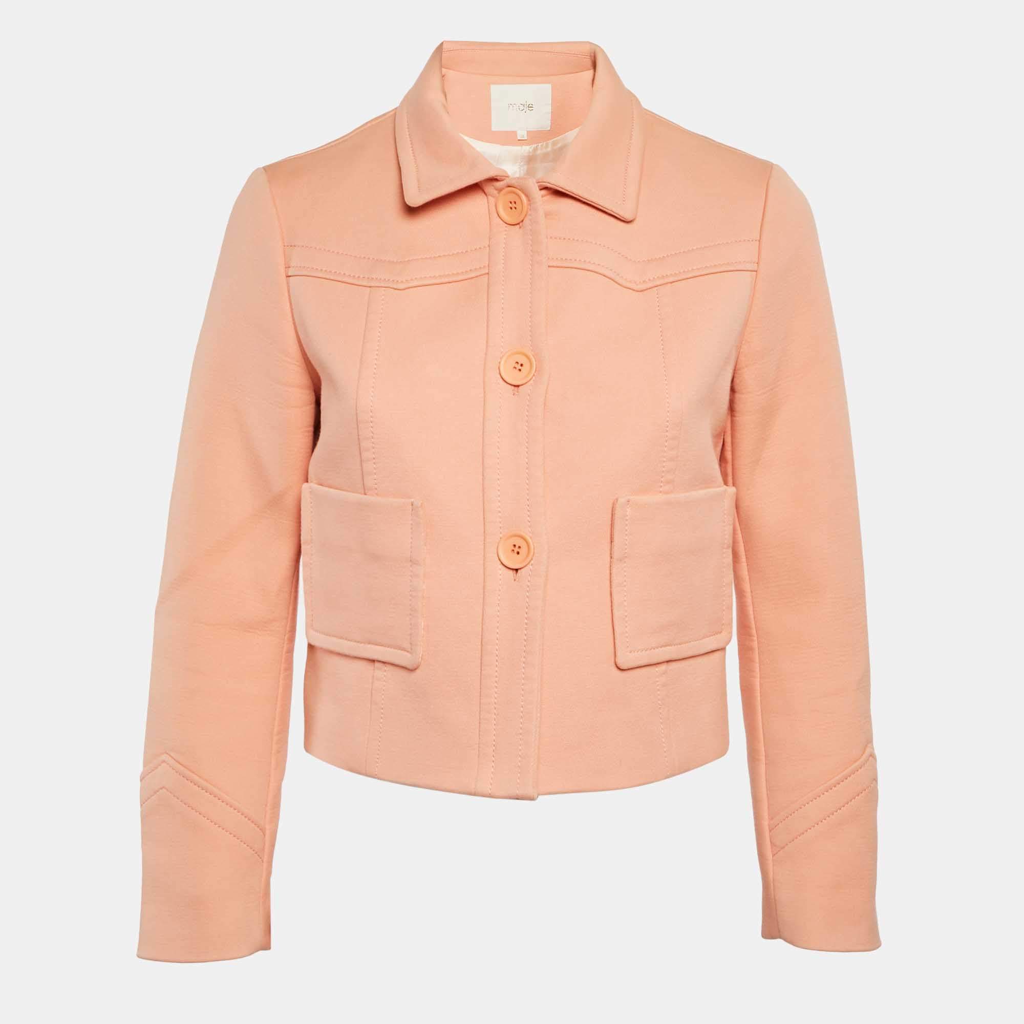 Maje Light Orange Cotton Button Front Cropped Jacket M