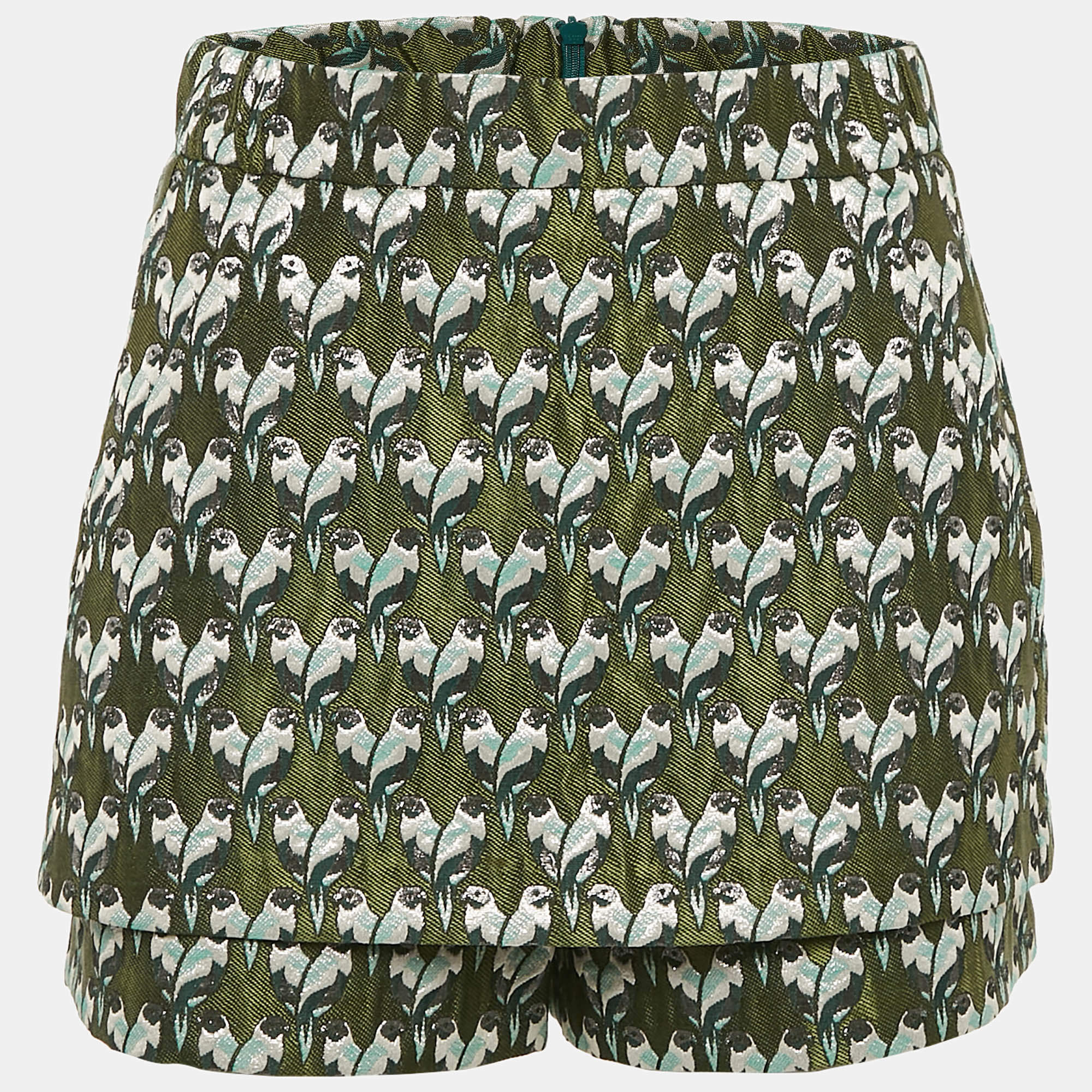 Pre Owned Maje Green Parrot Lurex Jacquard Skorts S