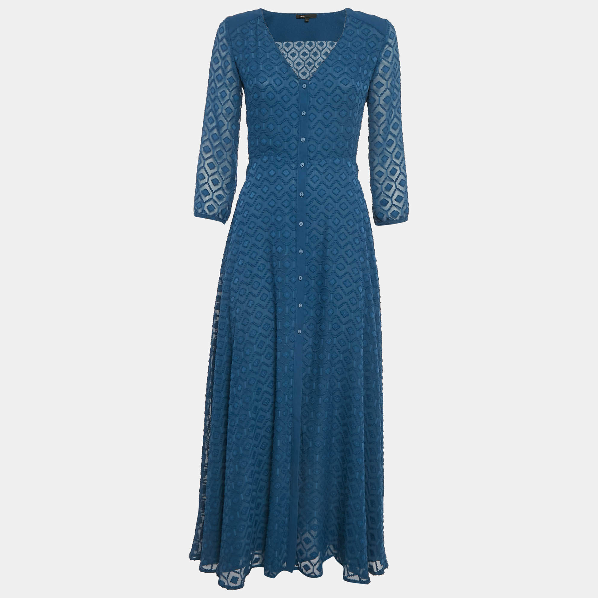 Maje Blue Fil-coupe Crepe Midi Dress S