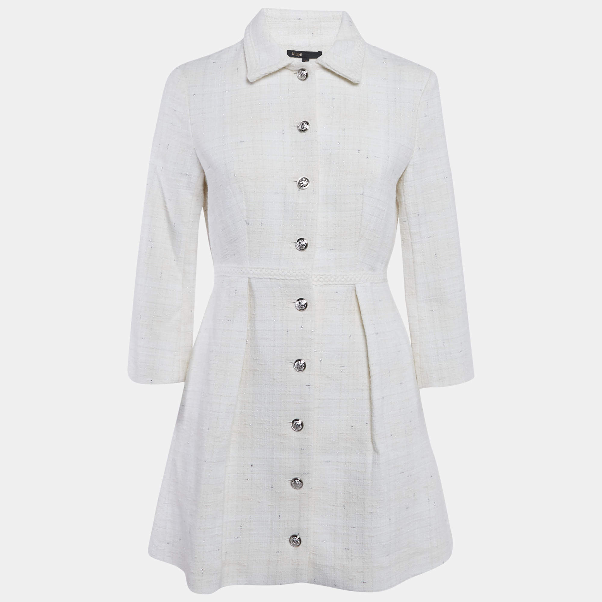Pre Owned Maje Off White Tweed Button Front Short Dress S