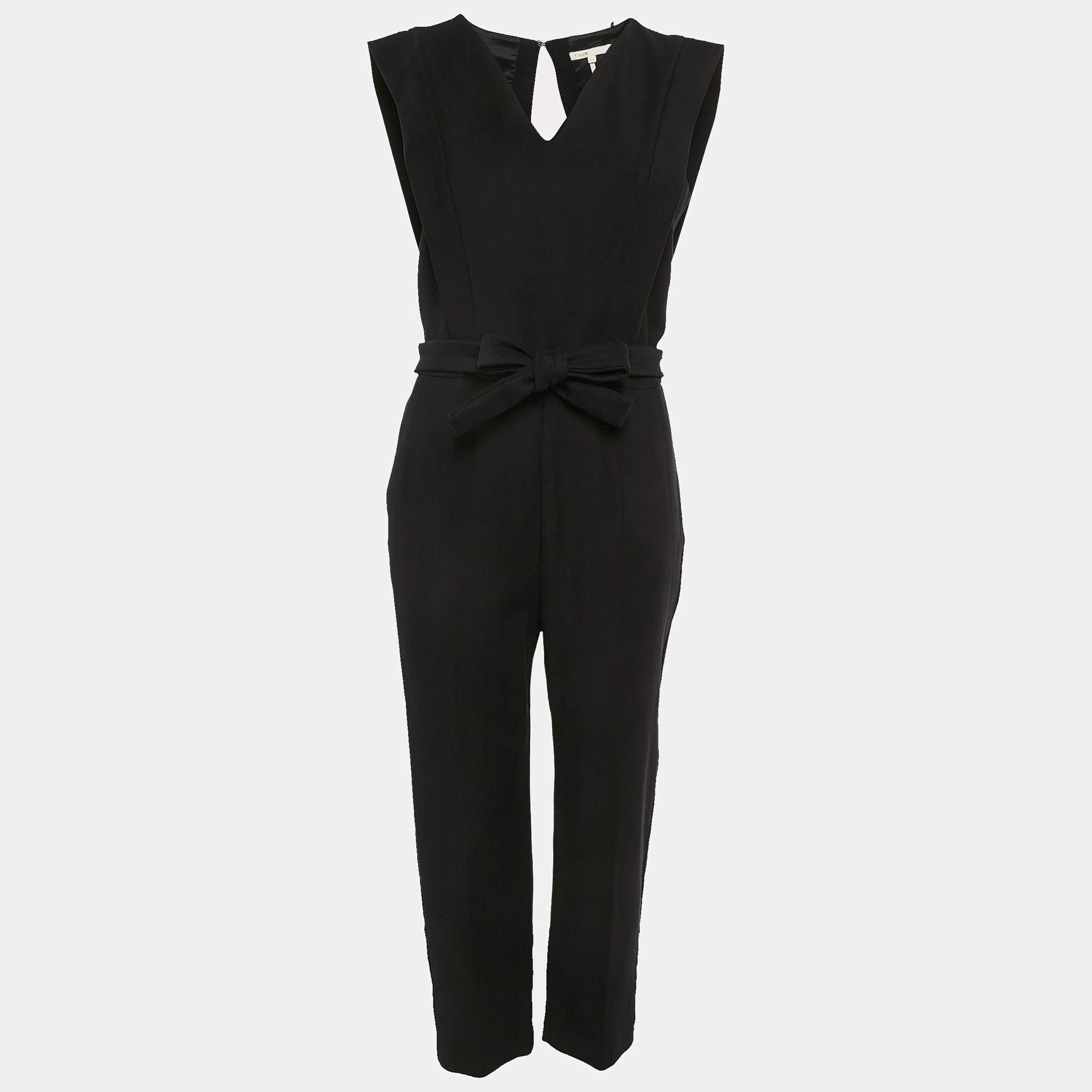 Maje Black Cotton Blend V-Neck Sleeveless Plana Jumpsuit L