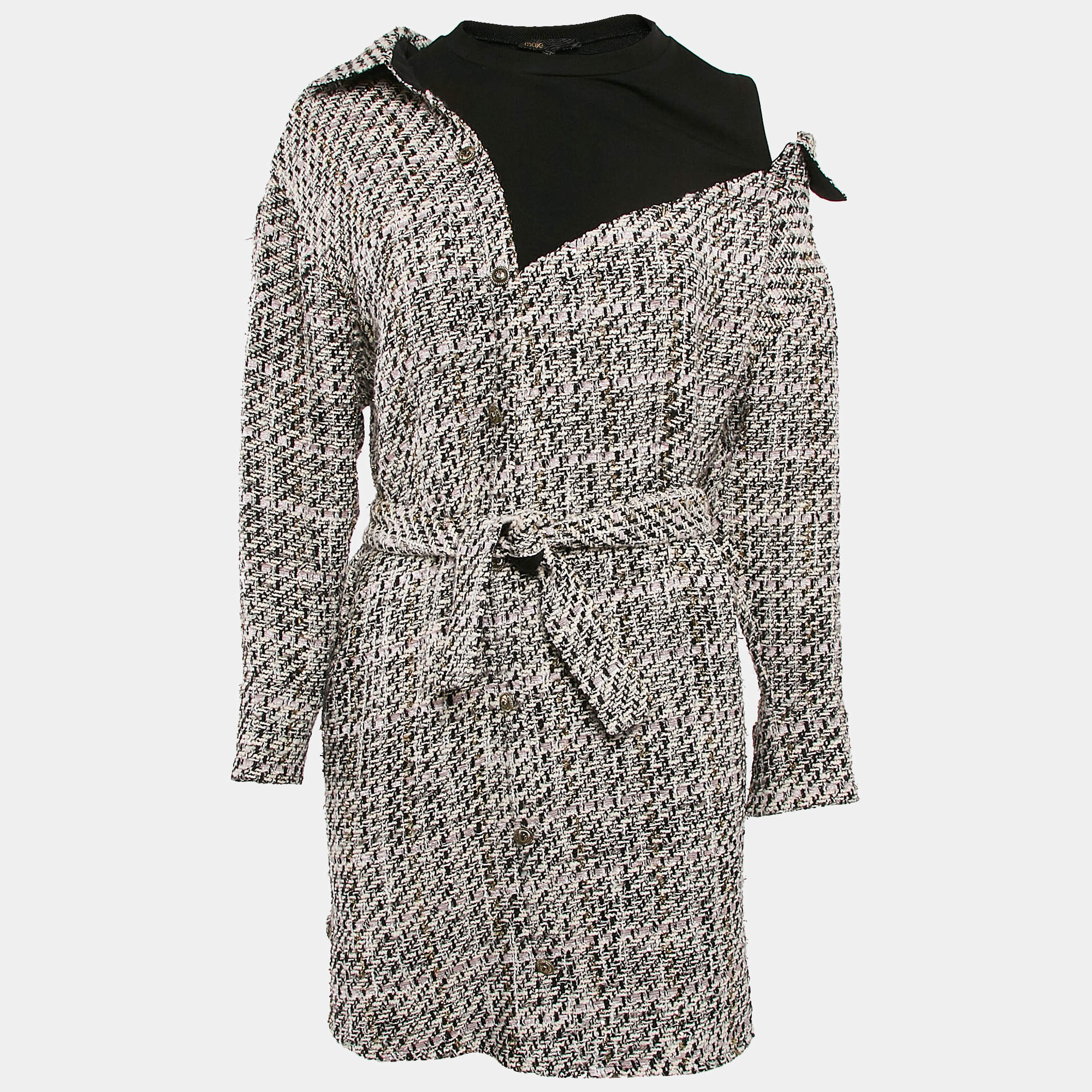 Pre Owned Maje Multicolor Tweed One-Shoulder Belted Mini Dress S