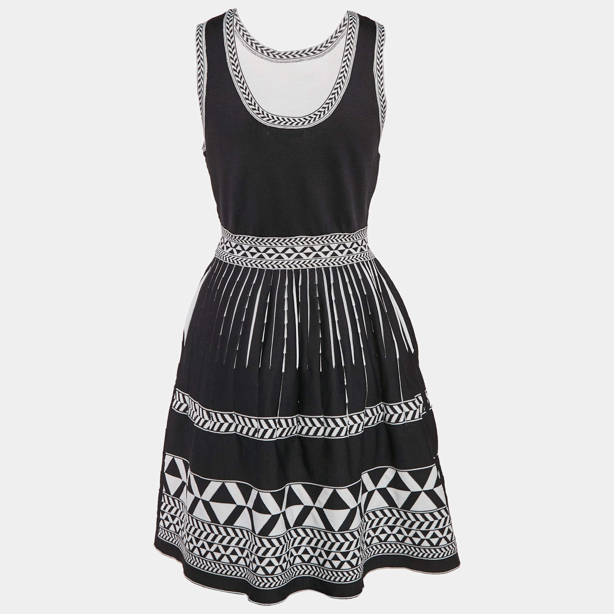 Pre Owned Maje Navy Blue Patterned Knit Flared Mini Dress L