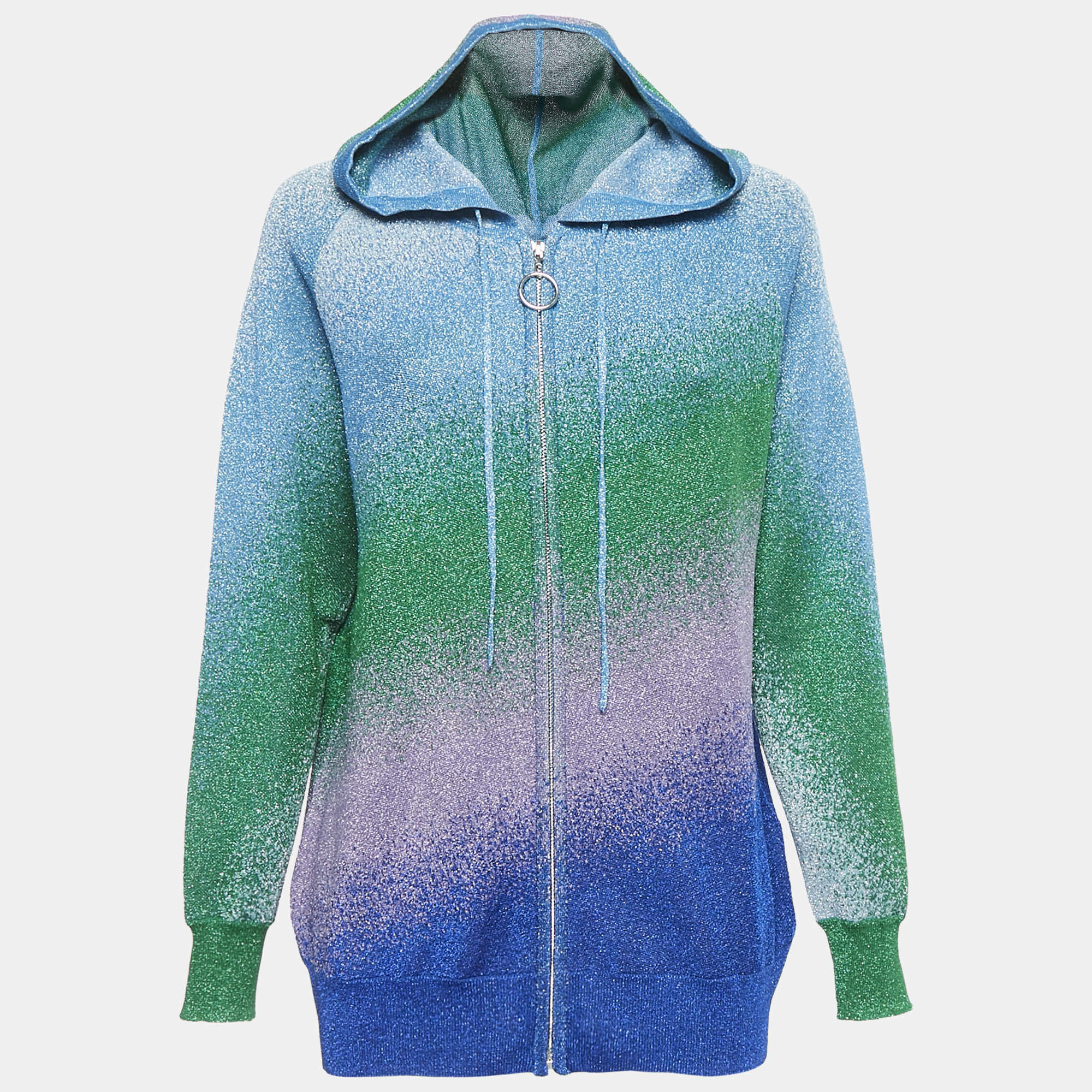 Maje Green/Blue Lurex Knit Zip-Up Jacket L