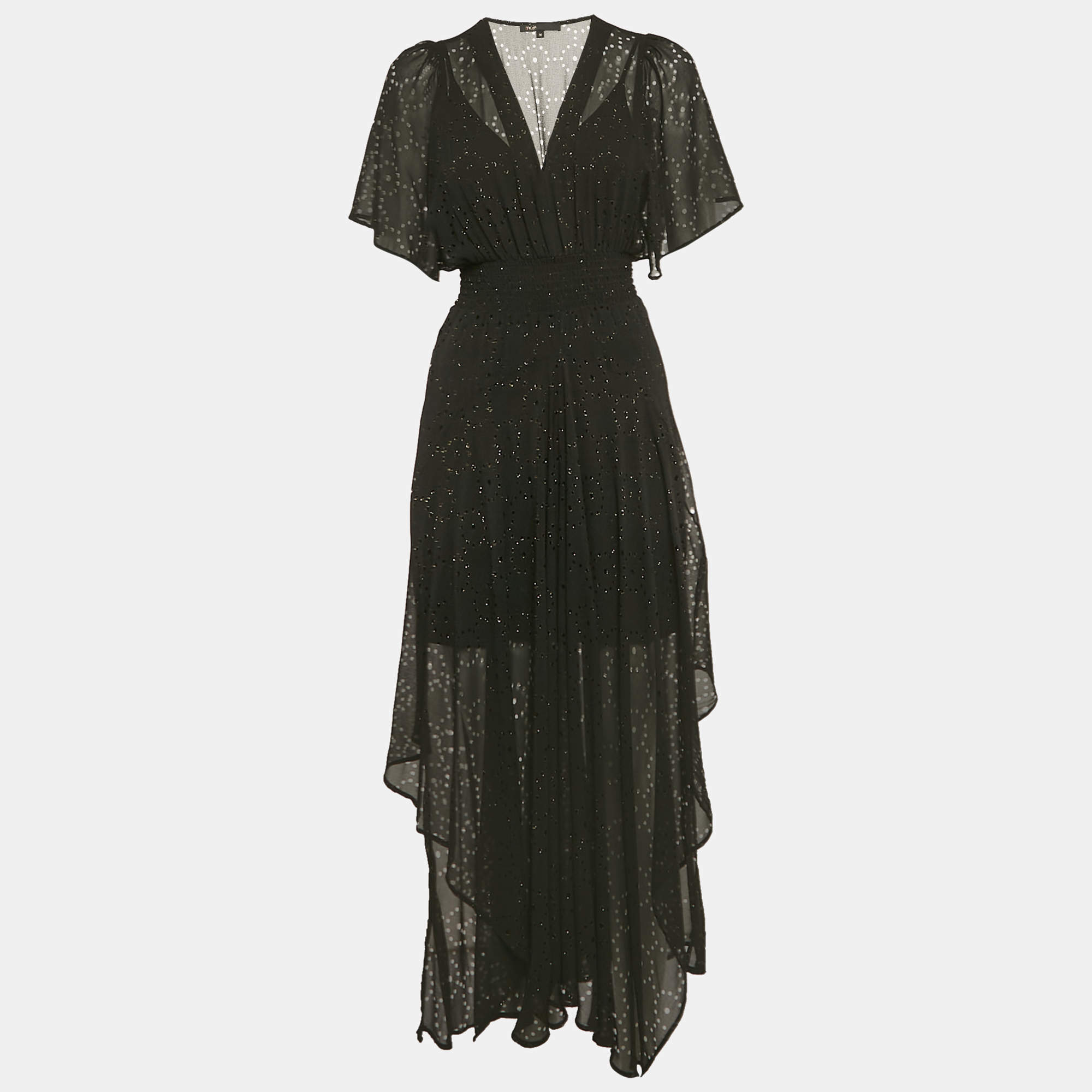 Pre Owned Maje Black Silk Rachellim Eyelet Maxi Dress S