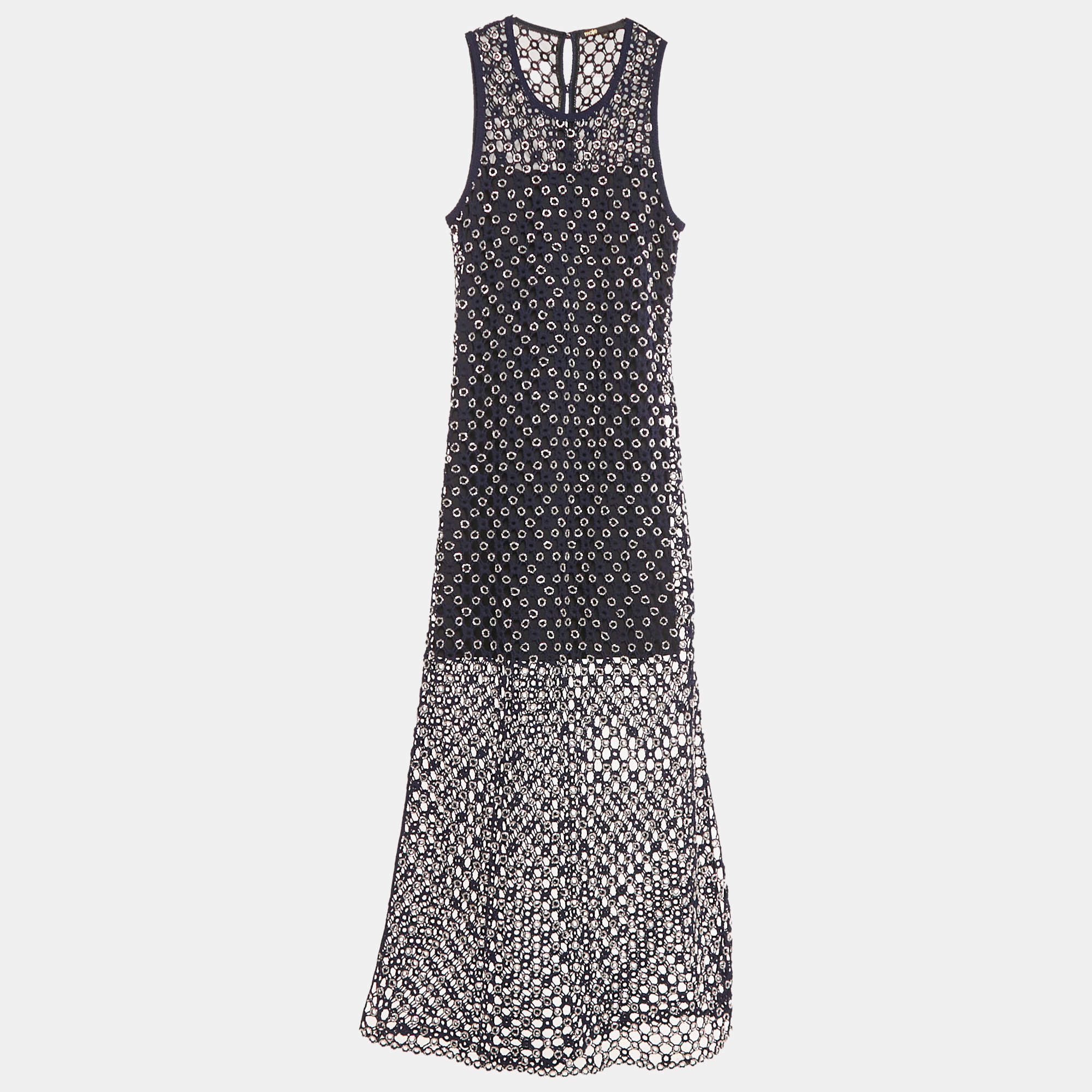 Maje Blue Beaded Crochet Maxi Dress S