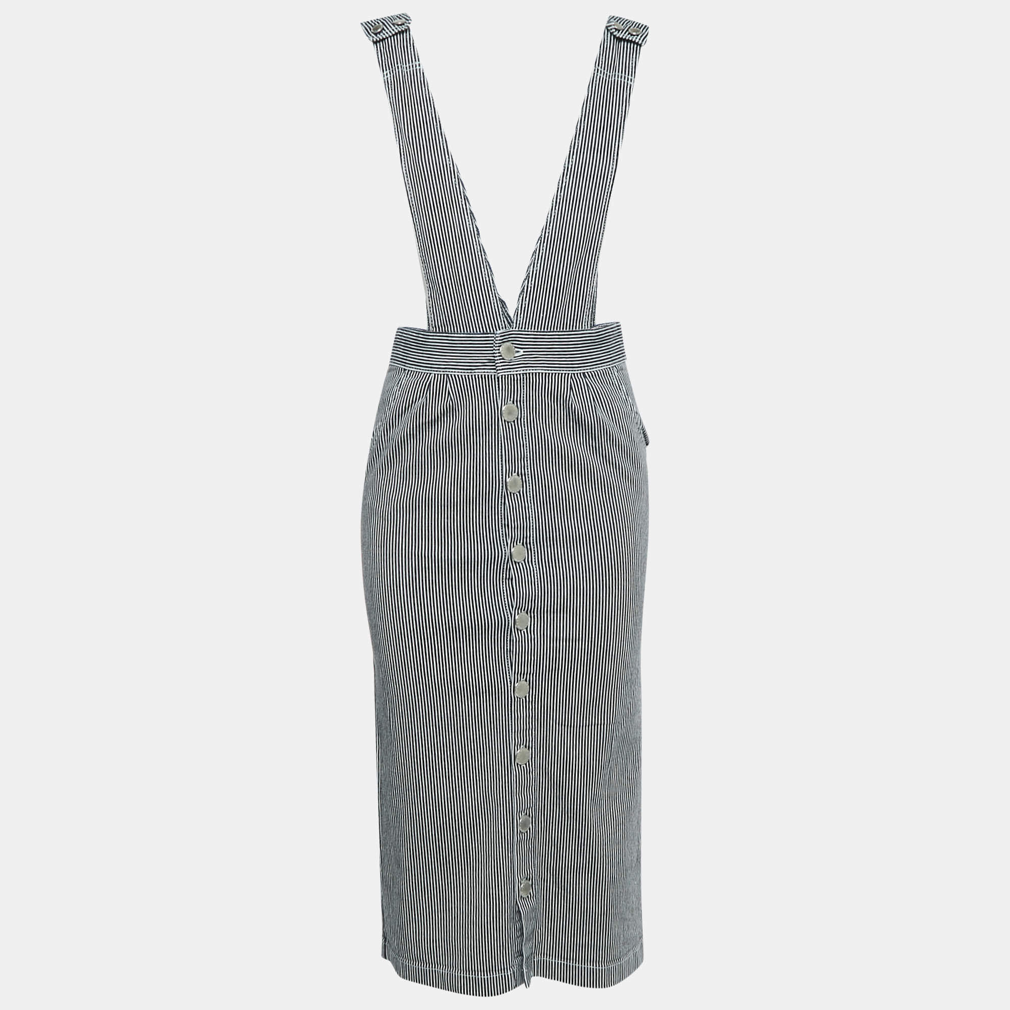 Maje Navy Blue/White Stripe Denim Ritano Midi Dress S