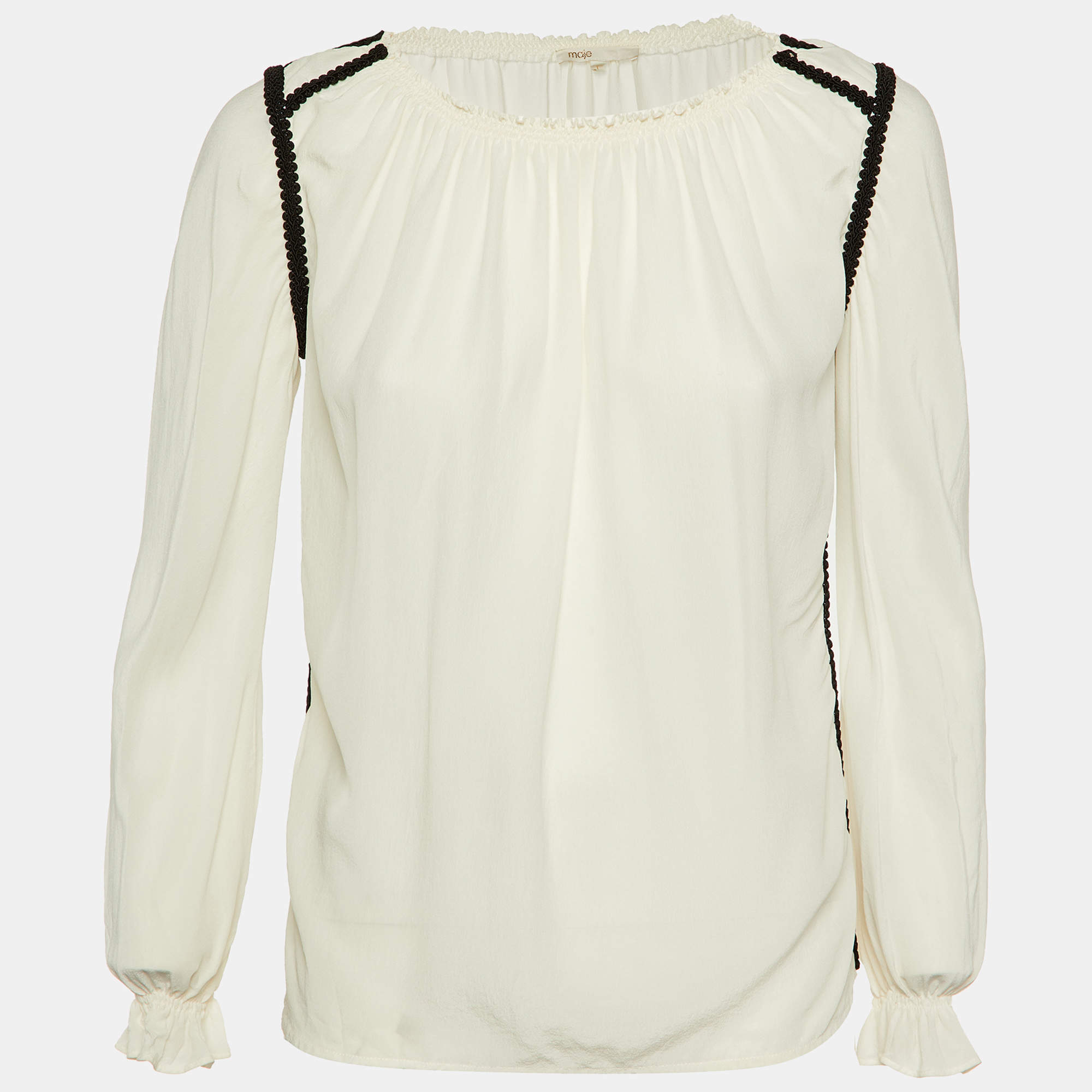 Maje White Silk Contrast Detail Top S