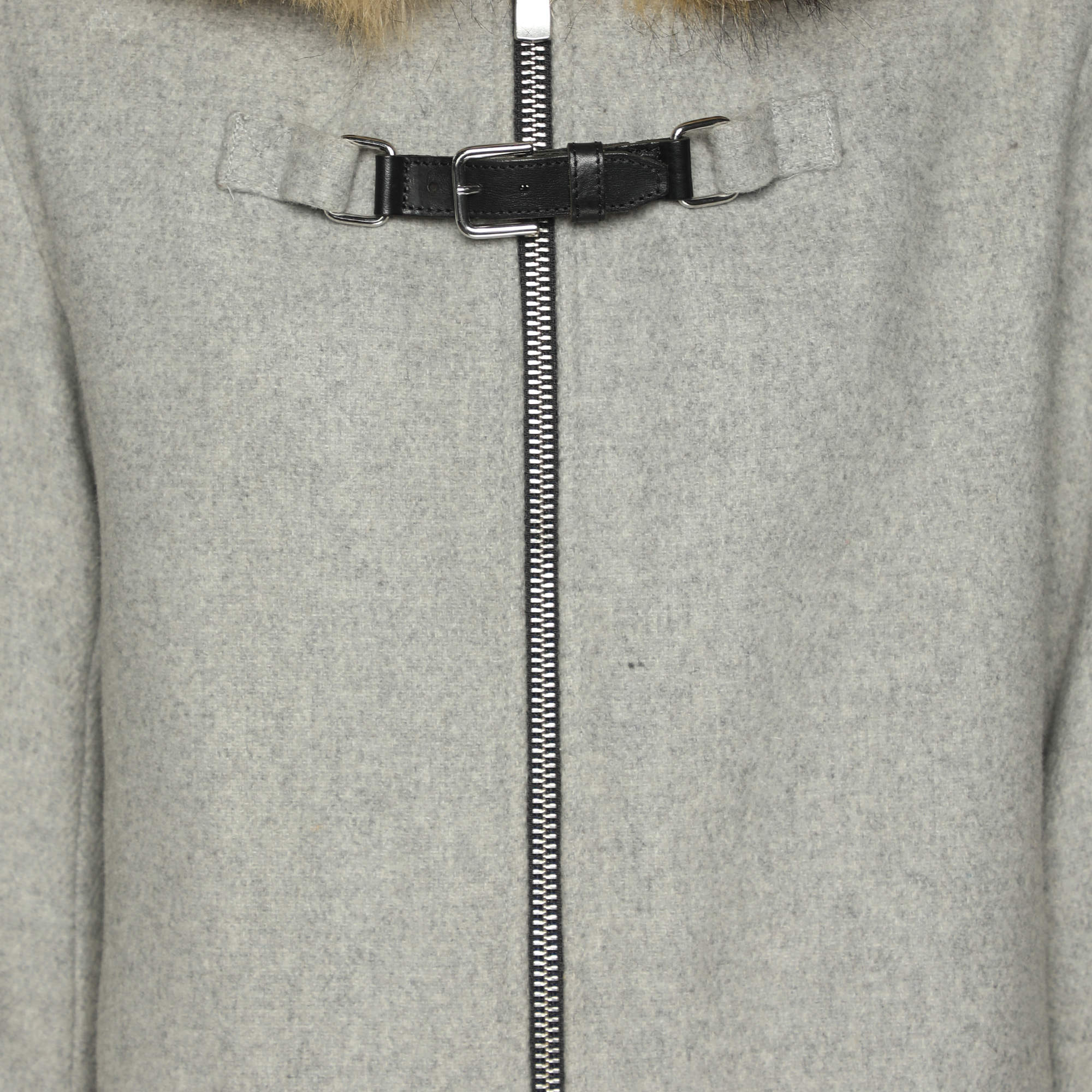 Pre Owned Maje Grey Wool Blend and Faux Fur Hood Coat S
