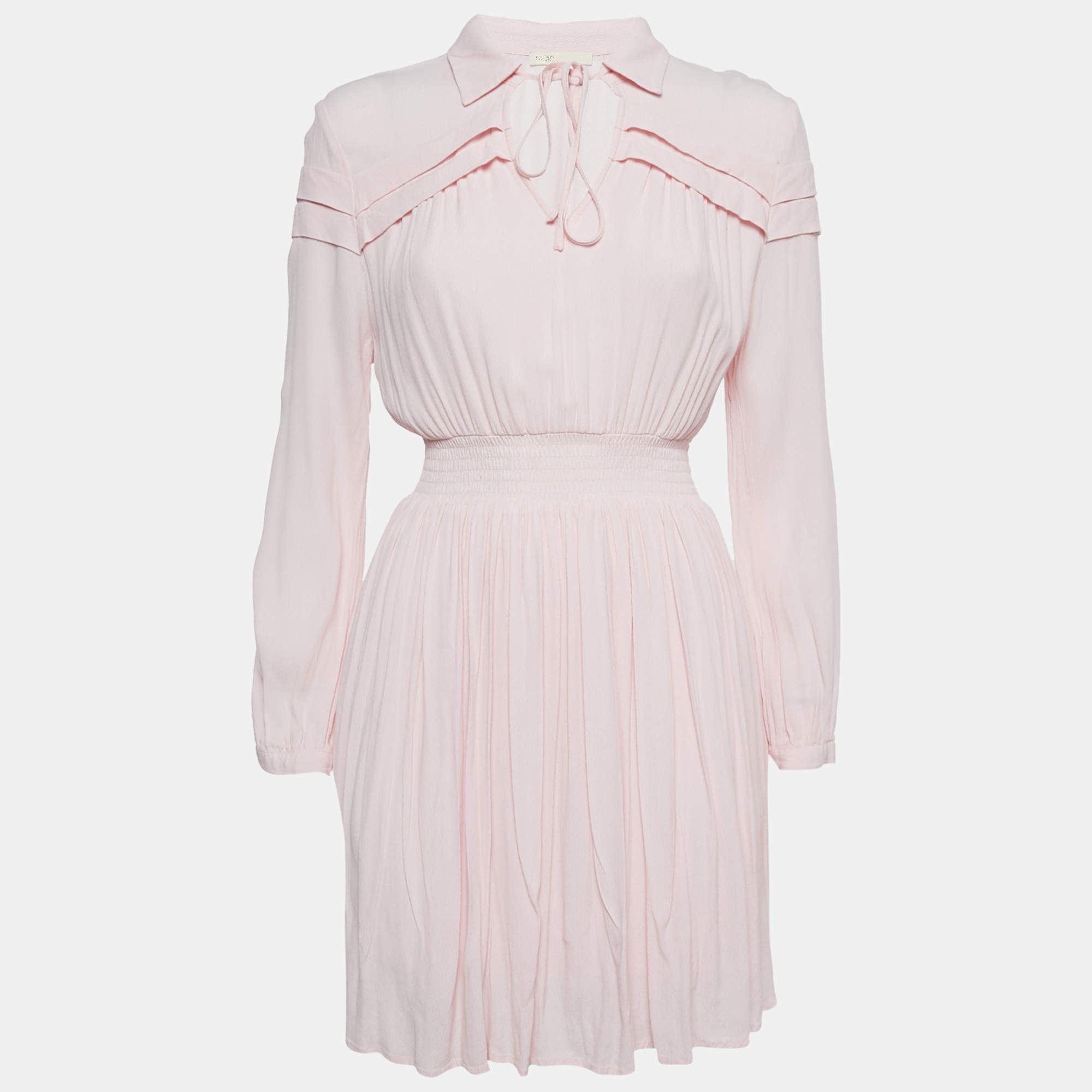 Pre Owned Maje Pink Crepe Shirring Mini Dress S