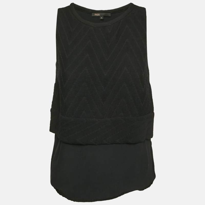 Maje Black Textured Crepe Sleeveless Top M