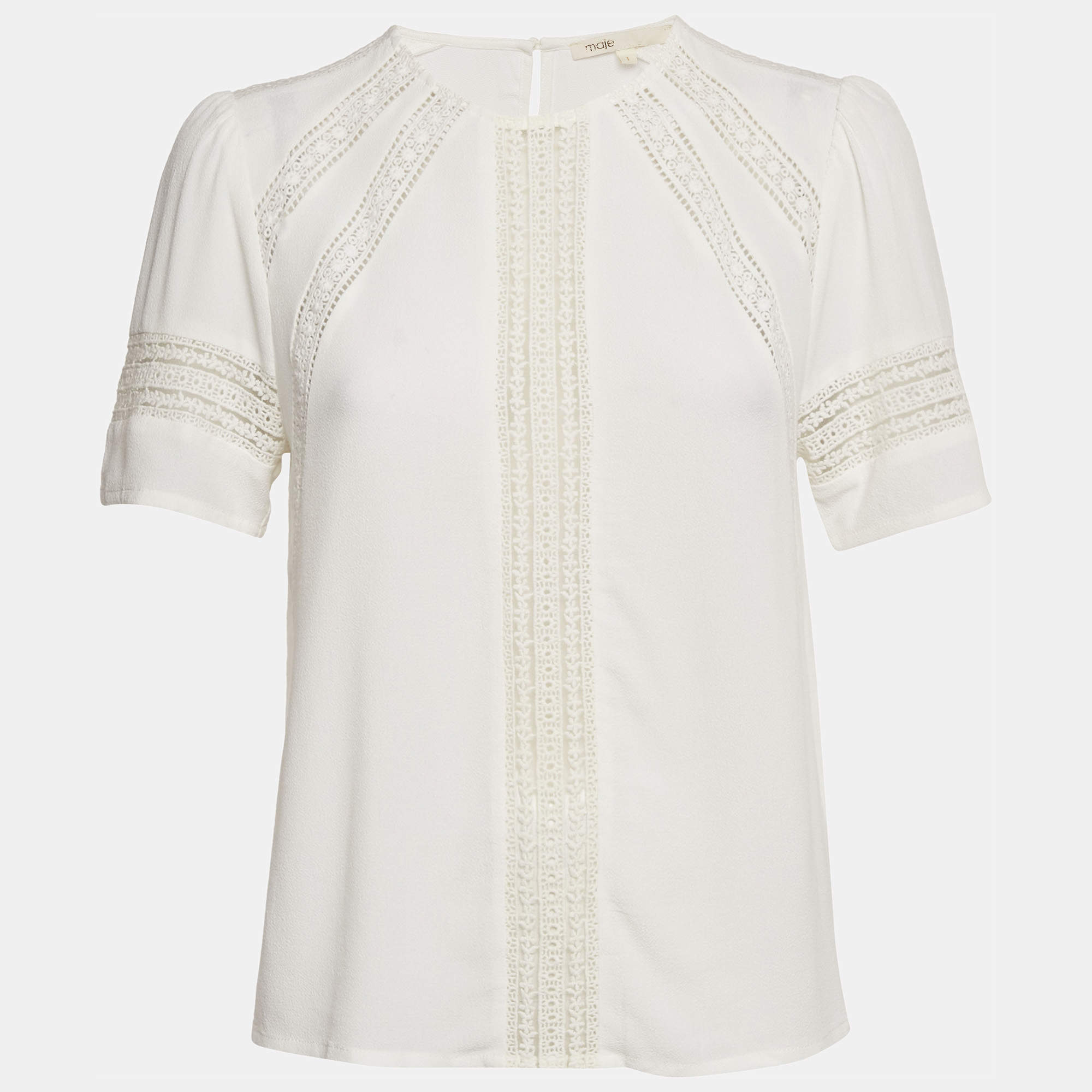 Maje White Lace Trim Crepe Top S