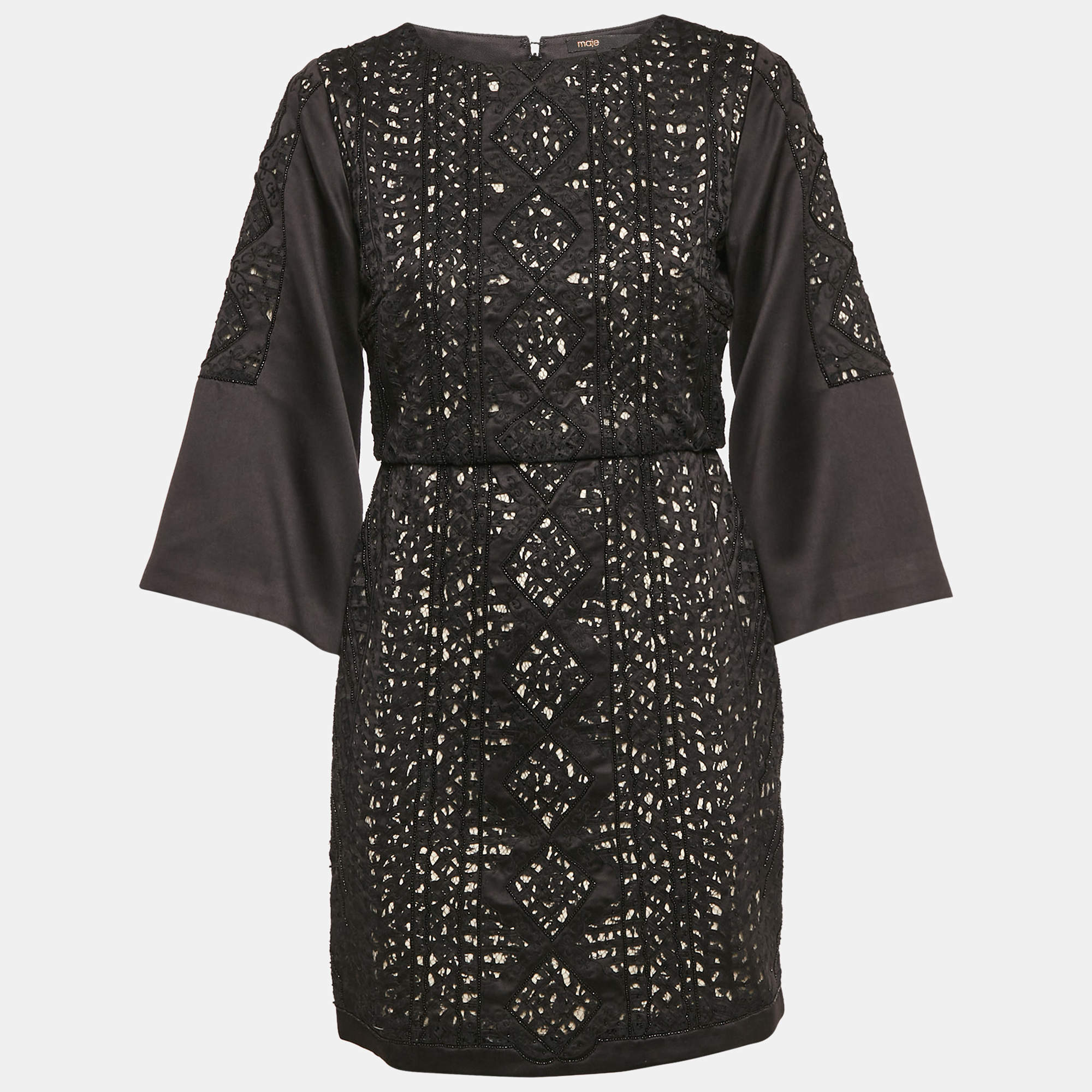 Maje Black Embellished Satin Rebecca Mini Dress M