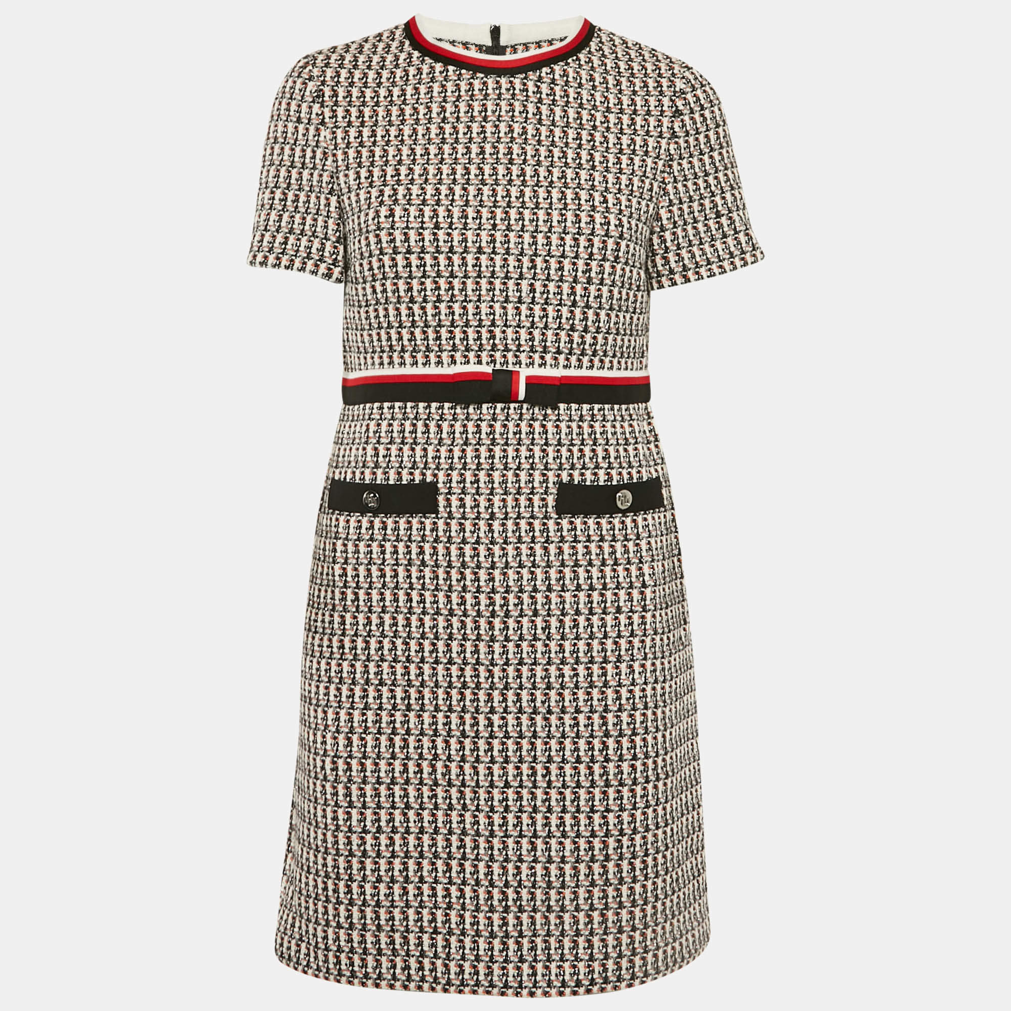 Maje Black/Red Lurex Tweed Bow Belted Rivi Mini Dress M