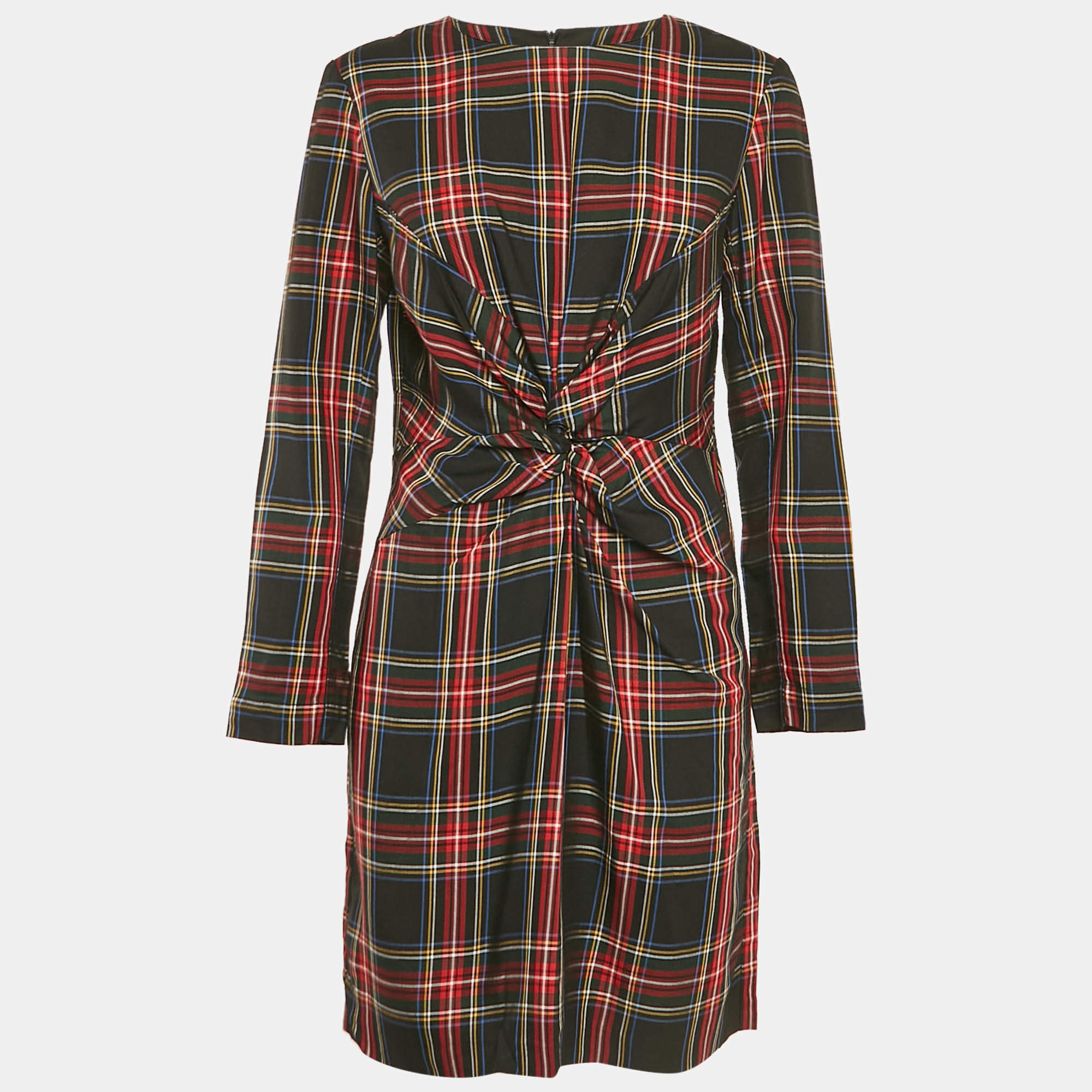 Maje Black/Red Tartan Plaid Crepe Mini Dress L