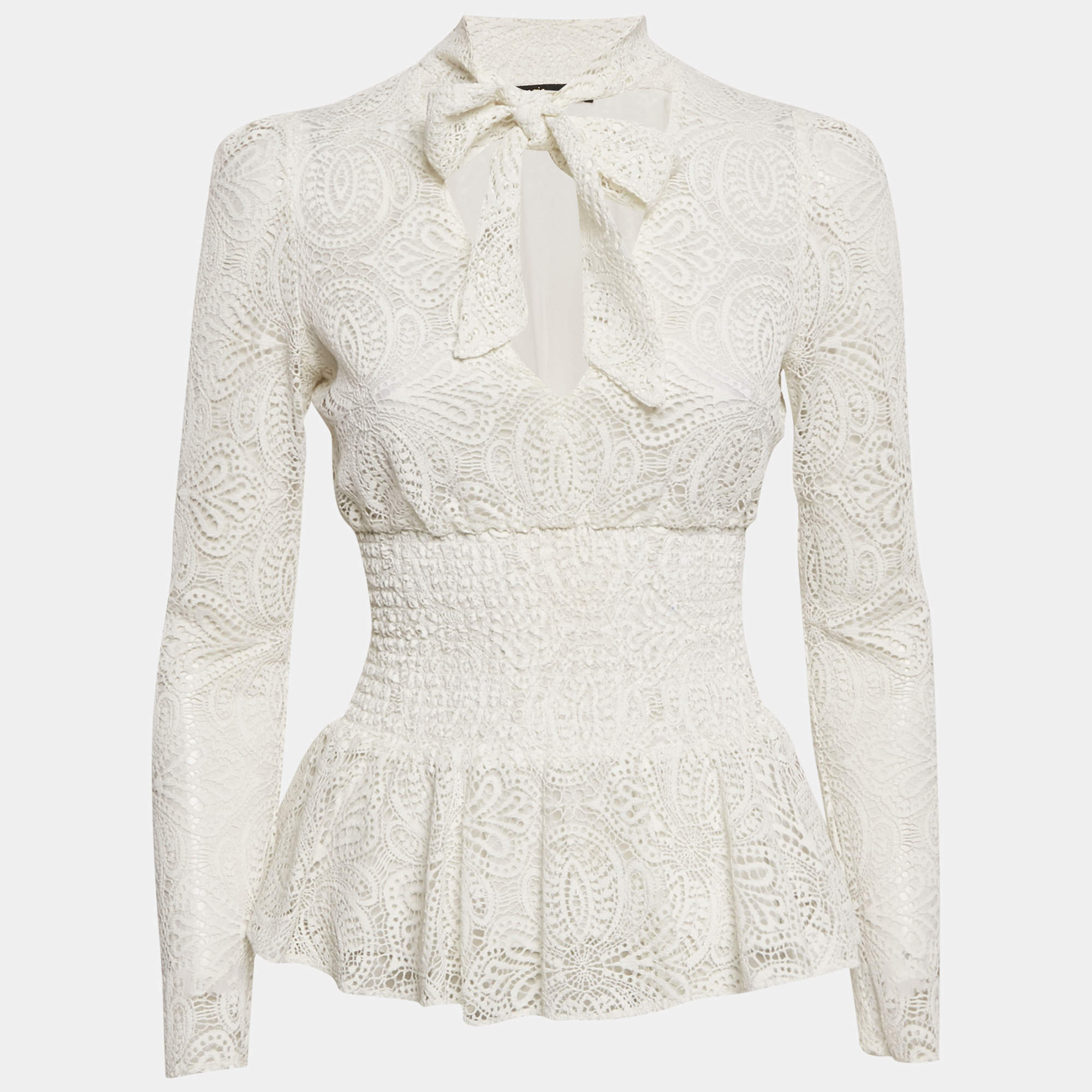 Pre Owned Maje White Lace Smocked Tie-Up Detail Lituane Top S