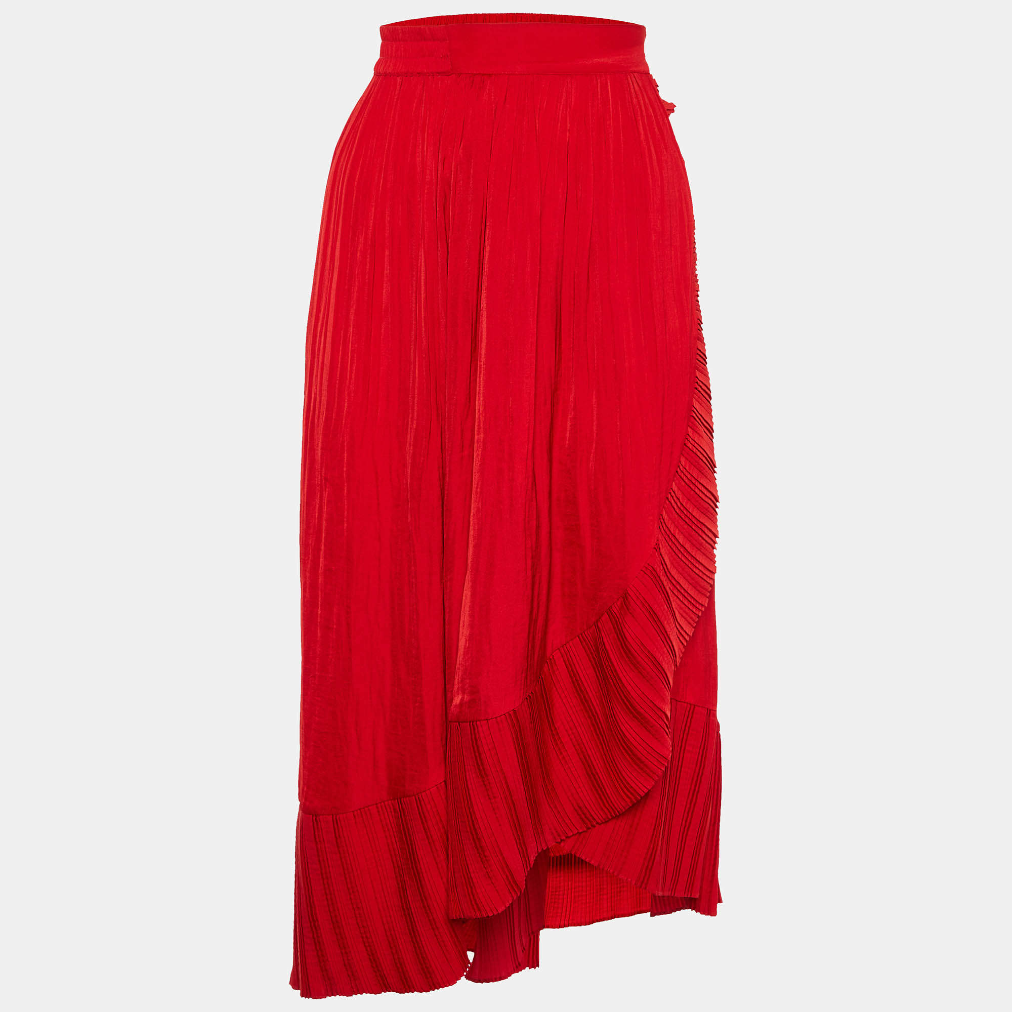 Maje Rouge Sateen Jonette Faux Wrap Midi Skirt M