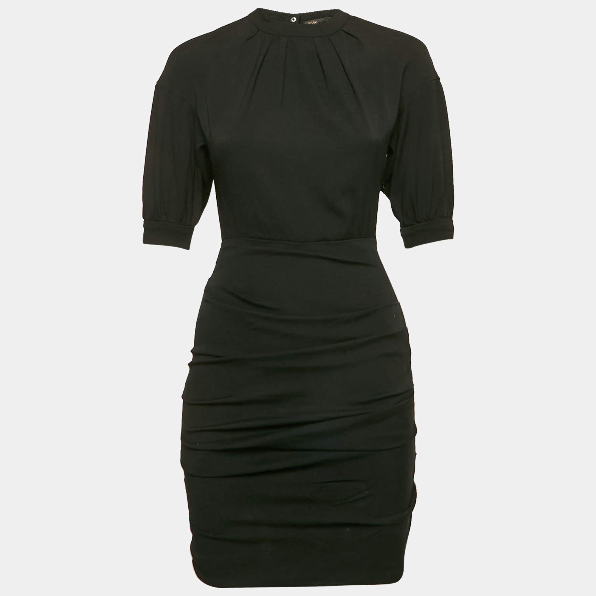 Pre Owned Maje Black Stretch Crepe Ruche Detail Mini Dress S