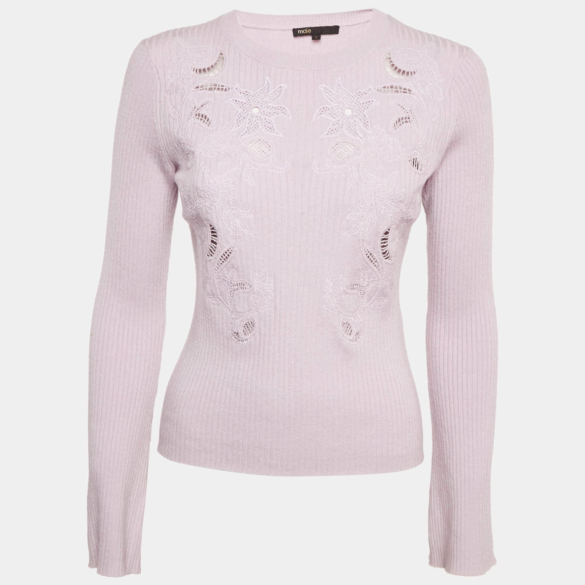 Maje Light Purple Embroidered Knit Mysany Sweater M