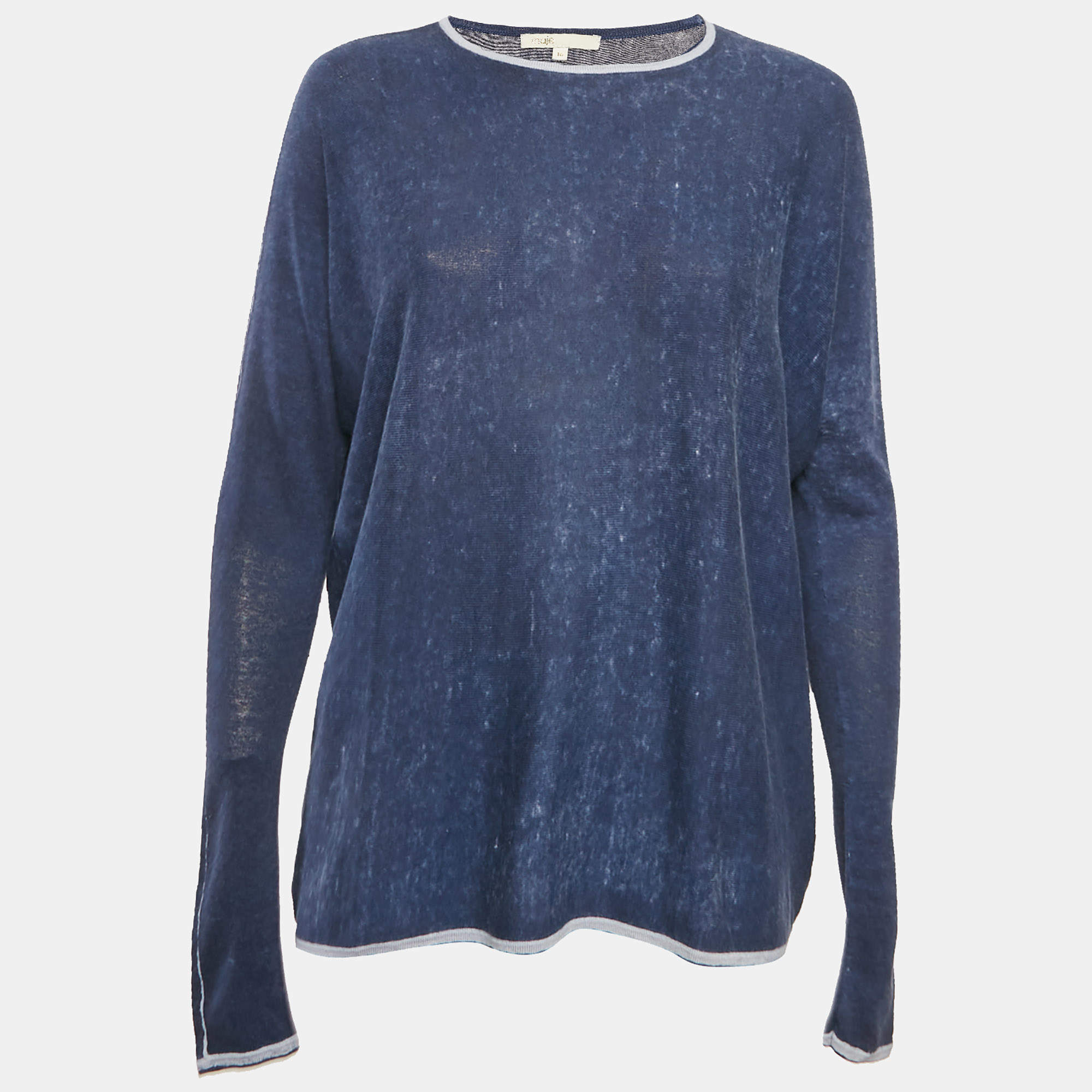 Maje Blue Silk Knit Sweatshirt One Size 