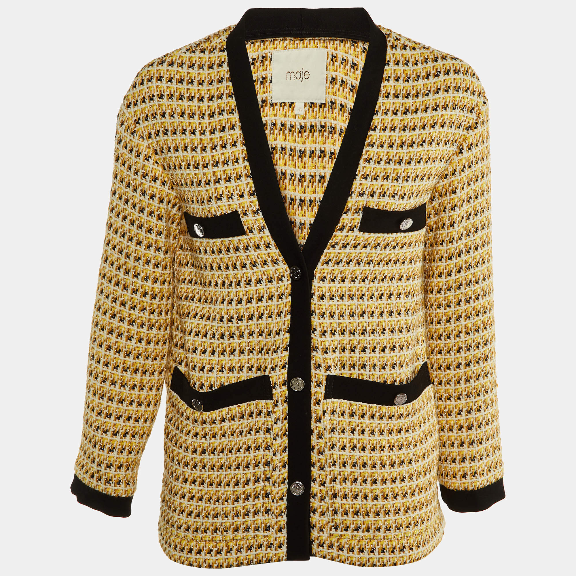 Maje Yellow Lurex Tweed  Button Front Jacket S