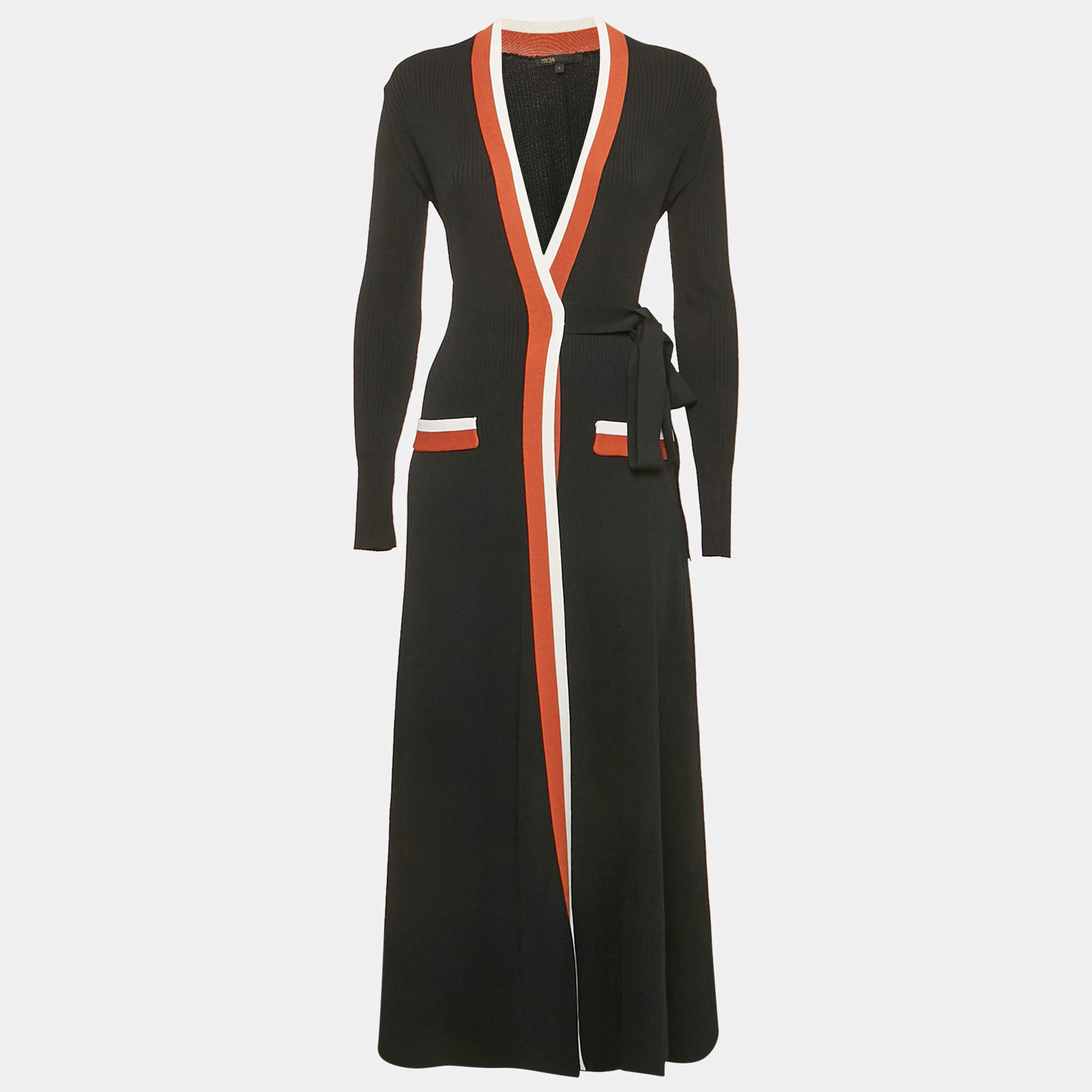 Maje Black Knit Belted Long Cardigan S