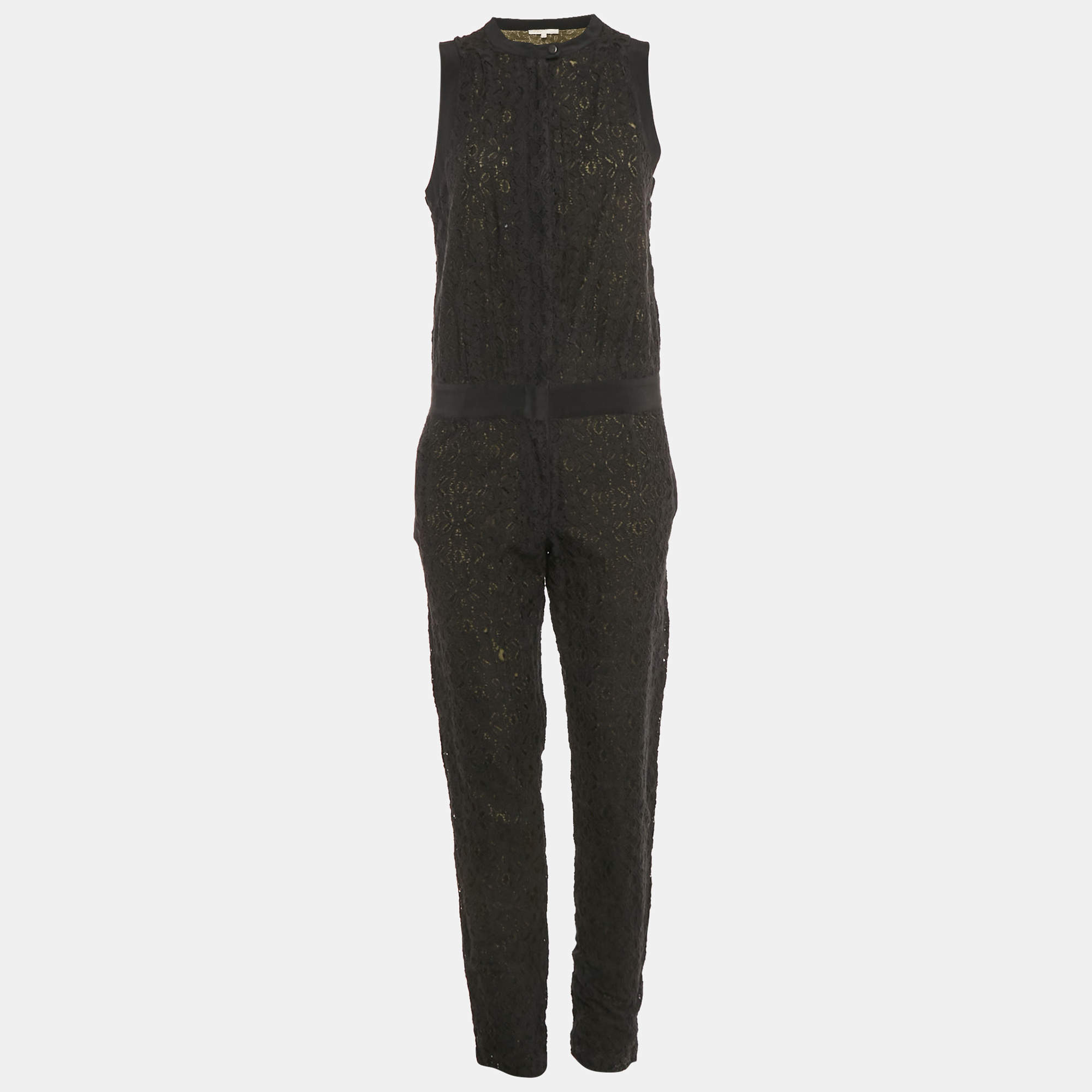 Maje Black Lace Zip Front Sleeveless Jumpsuit M