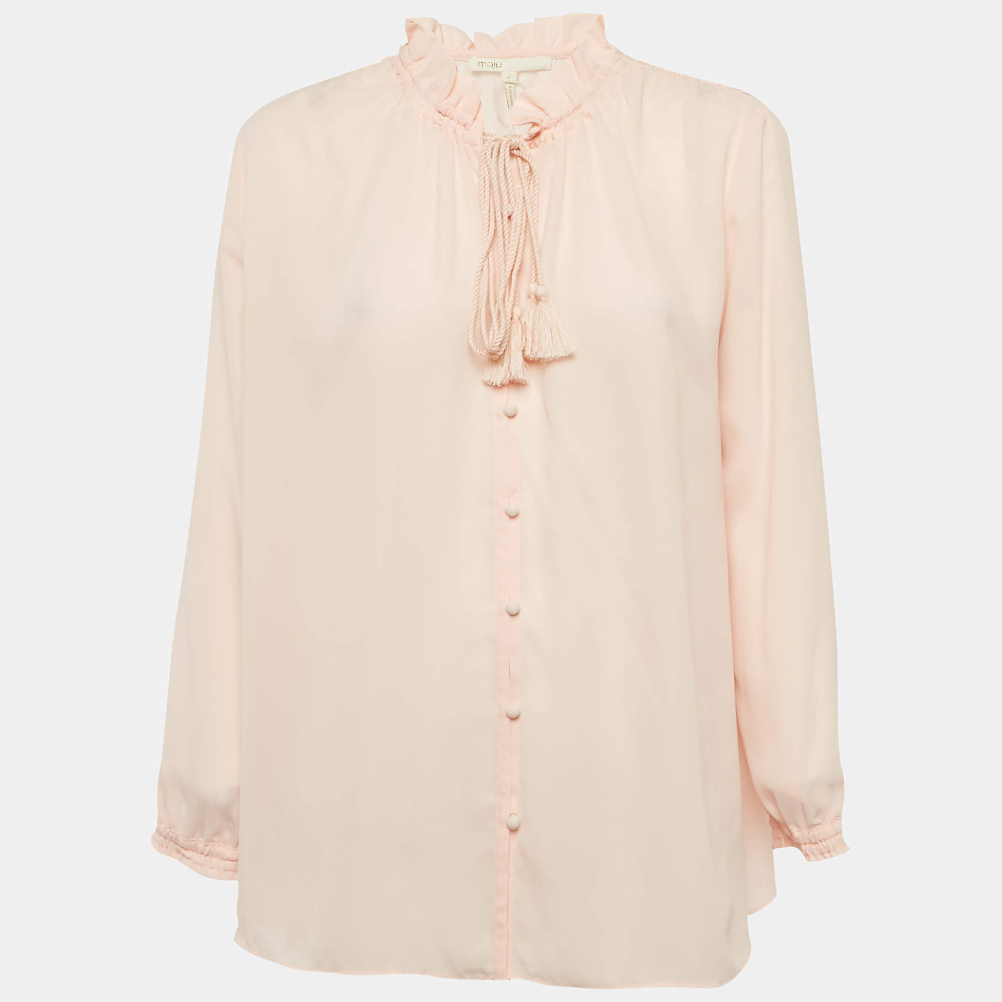 Pre Owned Maje Pink Chiffon Tie-Up Neck Blouse M