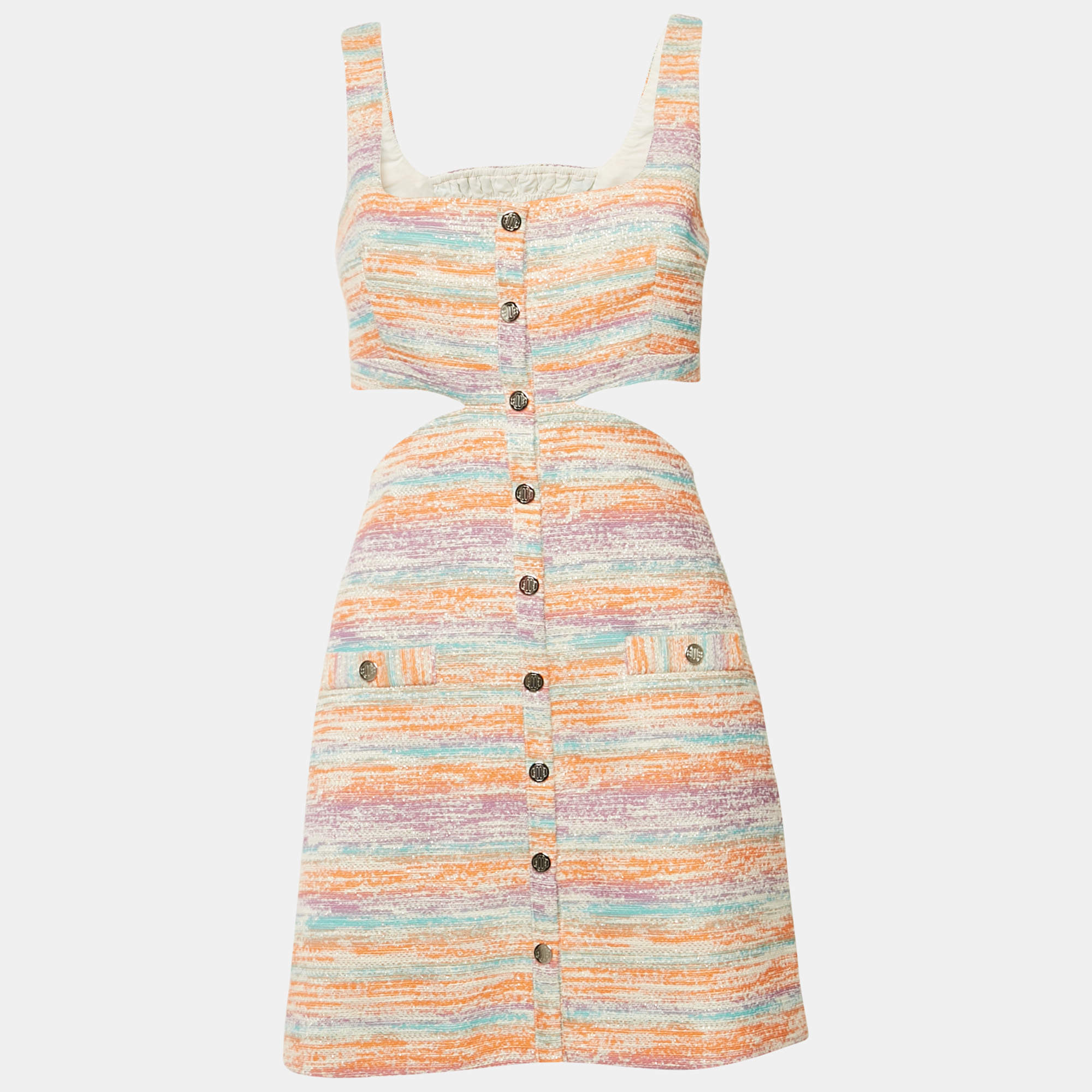 Maje Multicolor Tweed Cutout Detail Sleeveless Mini Dress XS