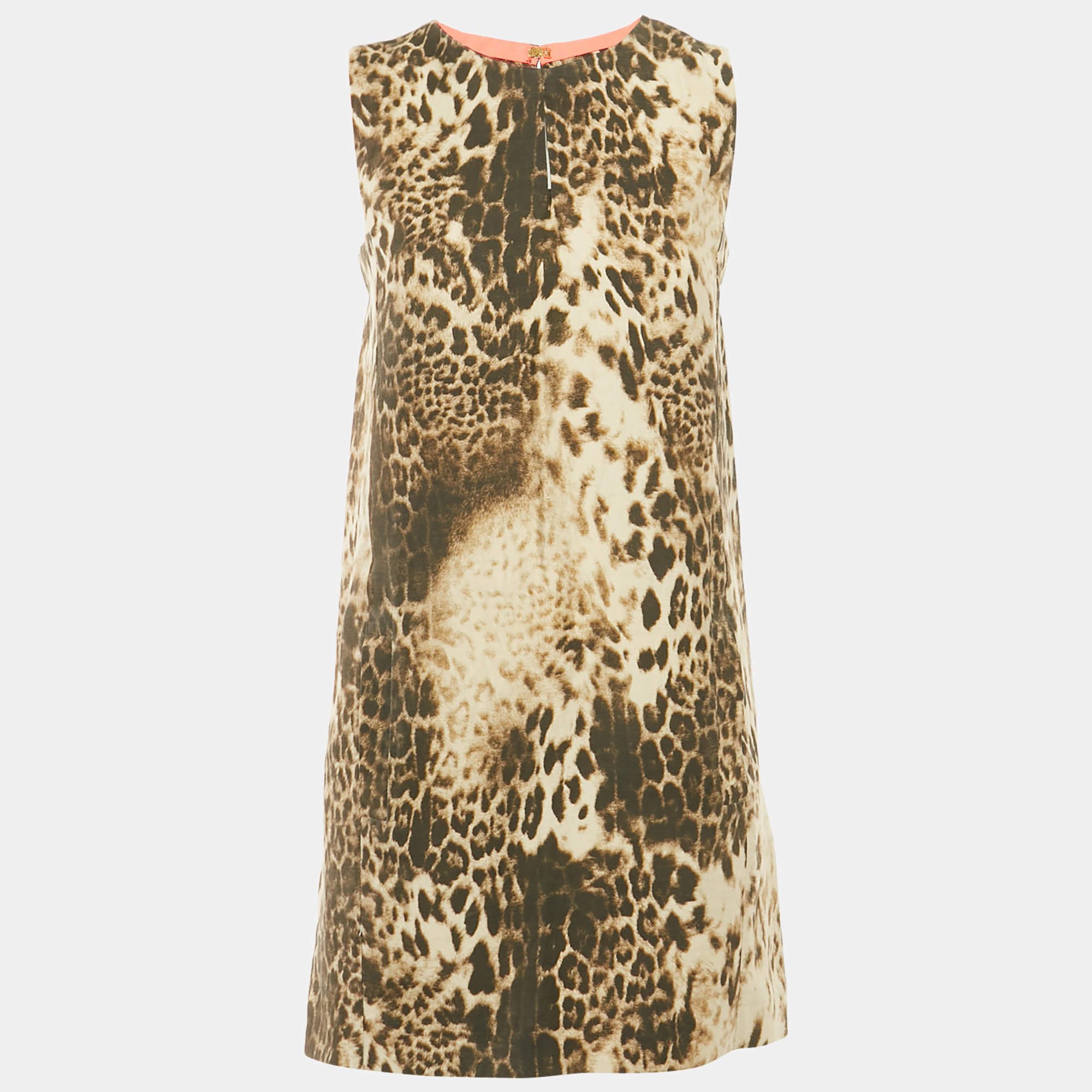 Maje Brown Leopard Pattern Linen Blend Shift Dress S