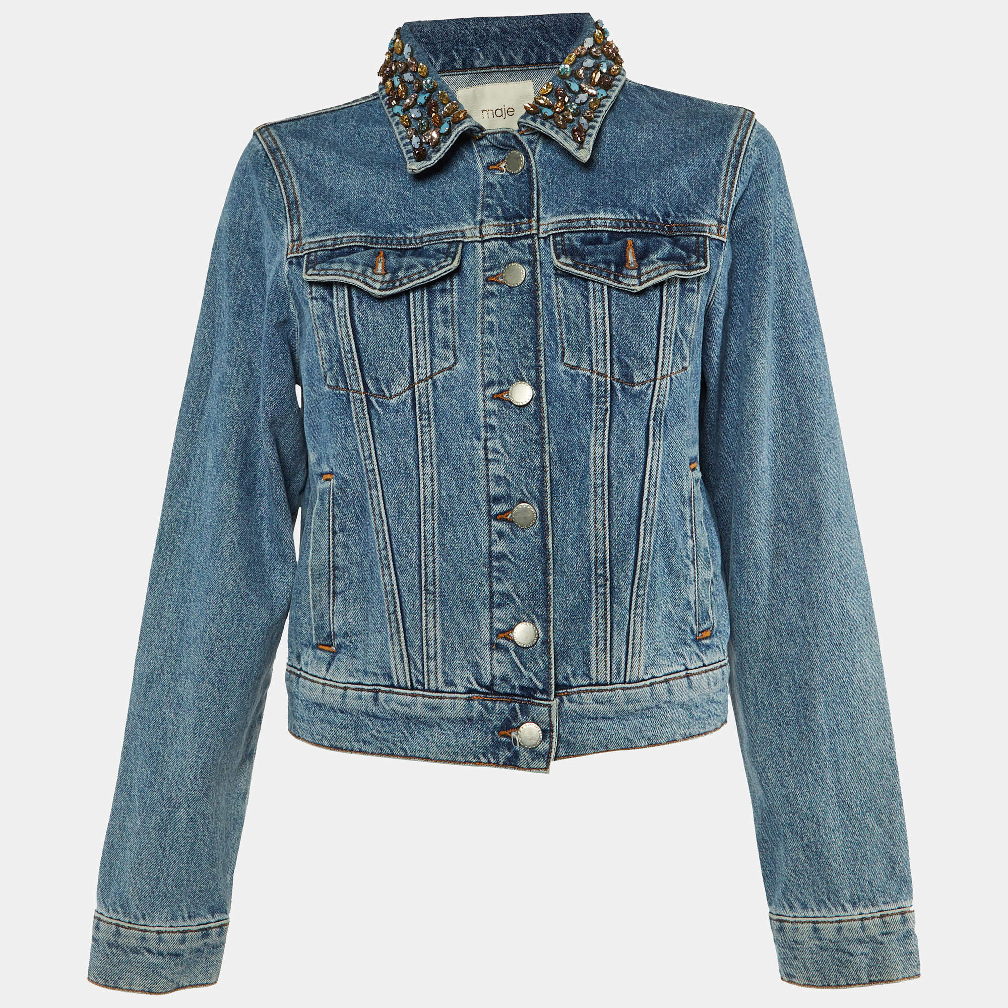 Pre Owned Maje Blue Denim Embellished Jacket M