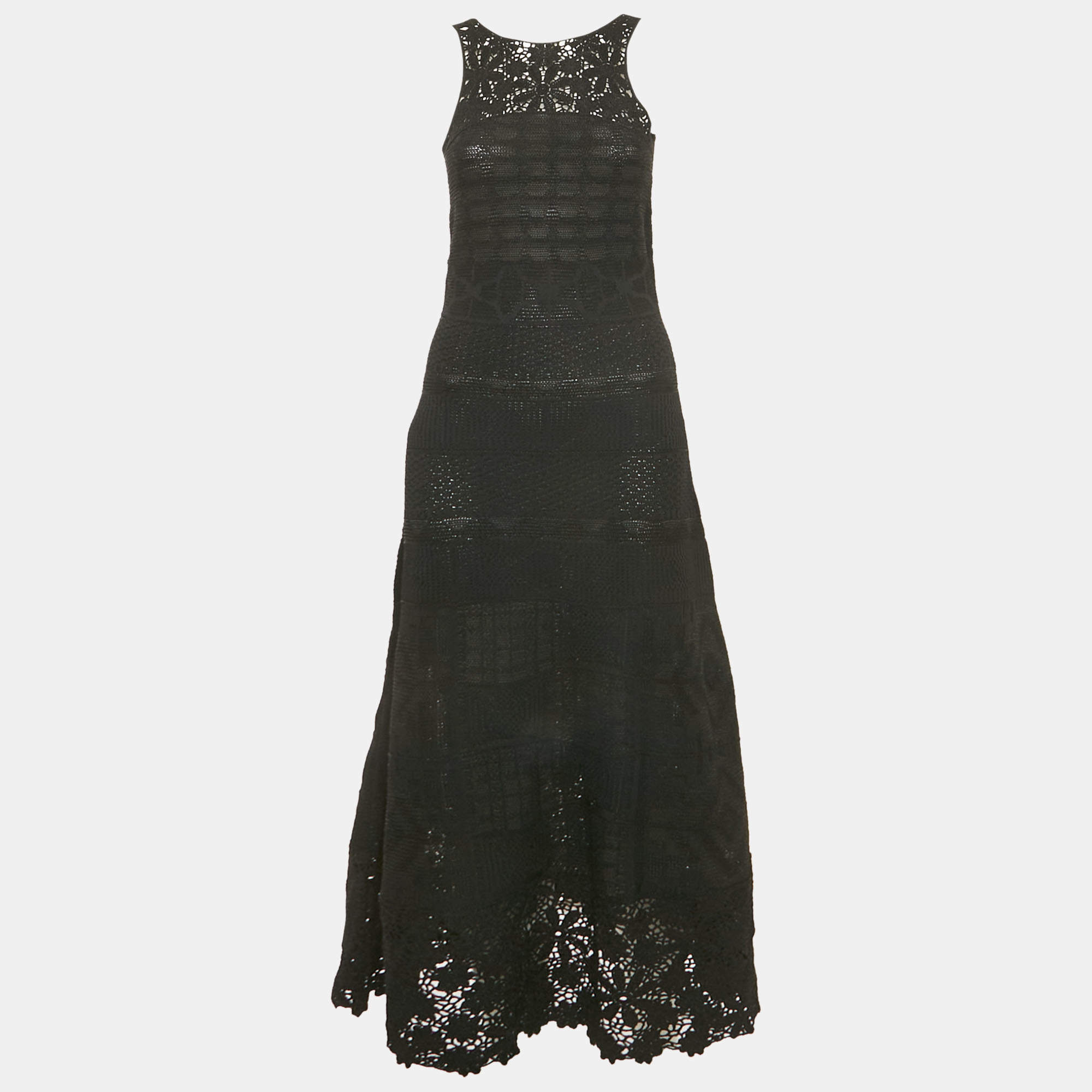 Pre Owned Maje Black Patterned Knit Sleeveless Long Dress S