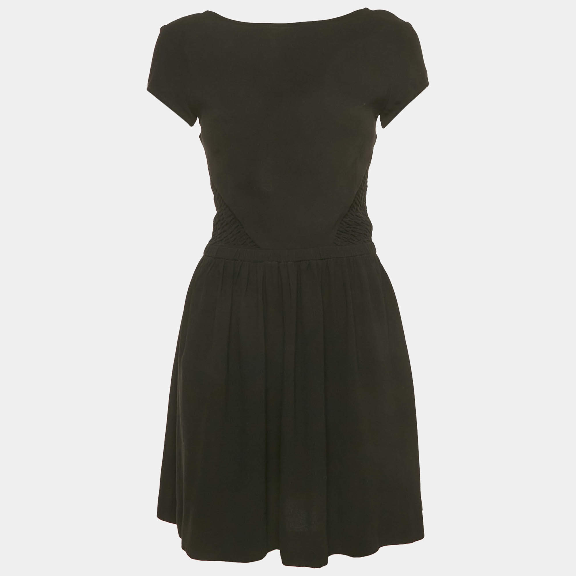 Pre Owned Maje Black Crepe Smocked Mini Dress M