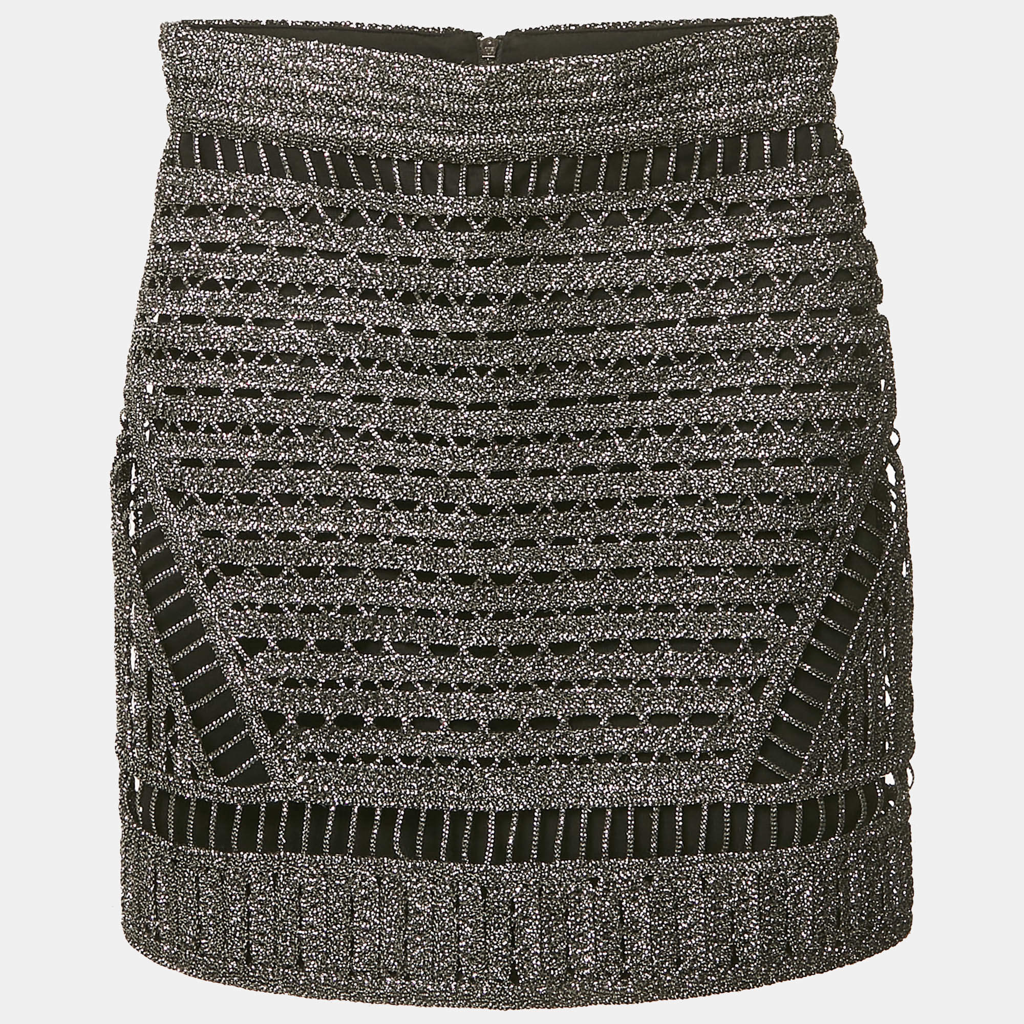 Pre Owned Maje Metallic Lurex Crochet Mini Skirt S