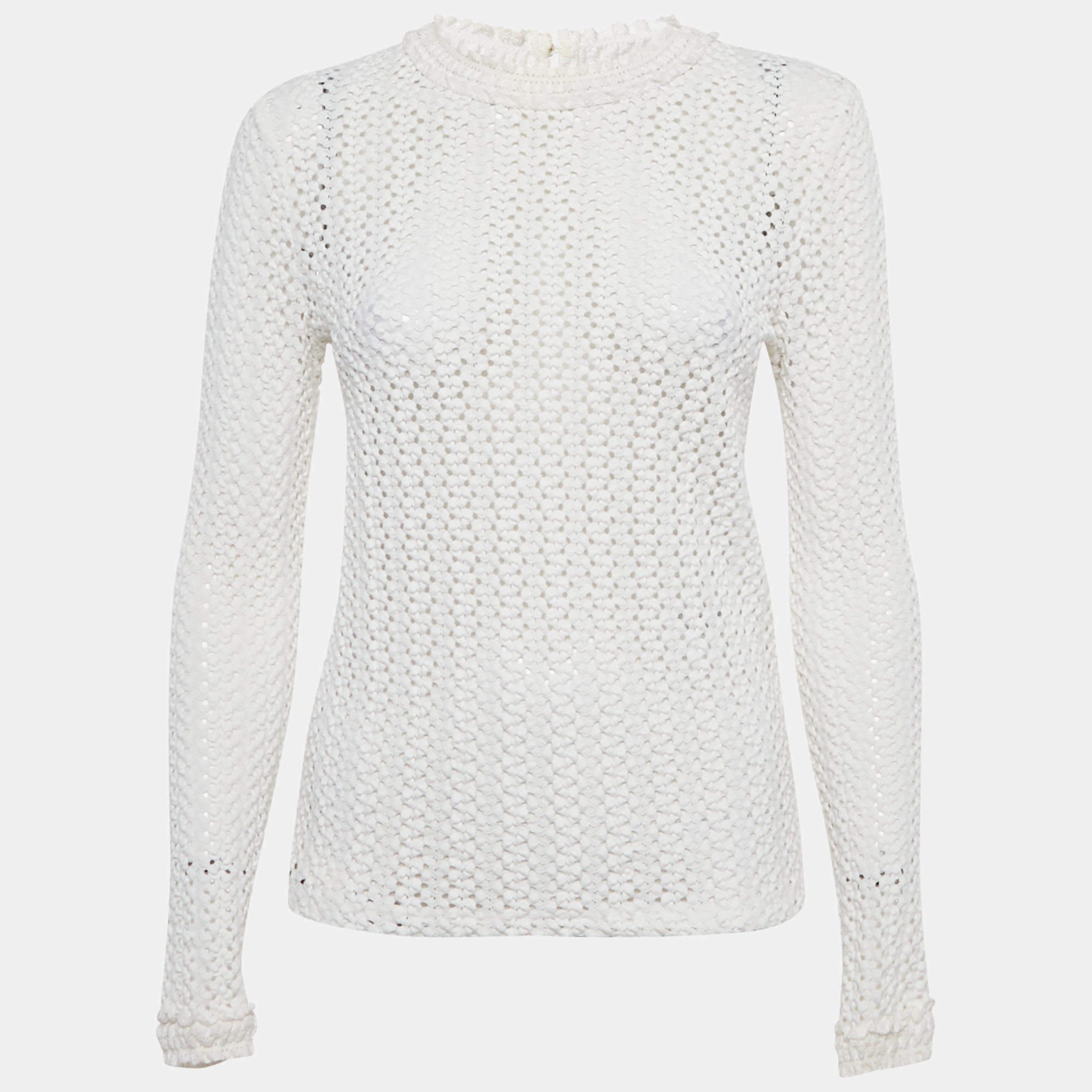 Pre Owned Maje White Textured Crochet Long Top S