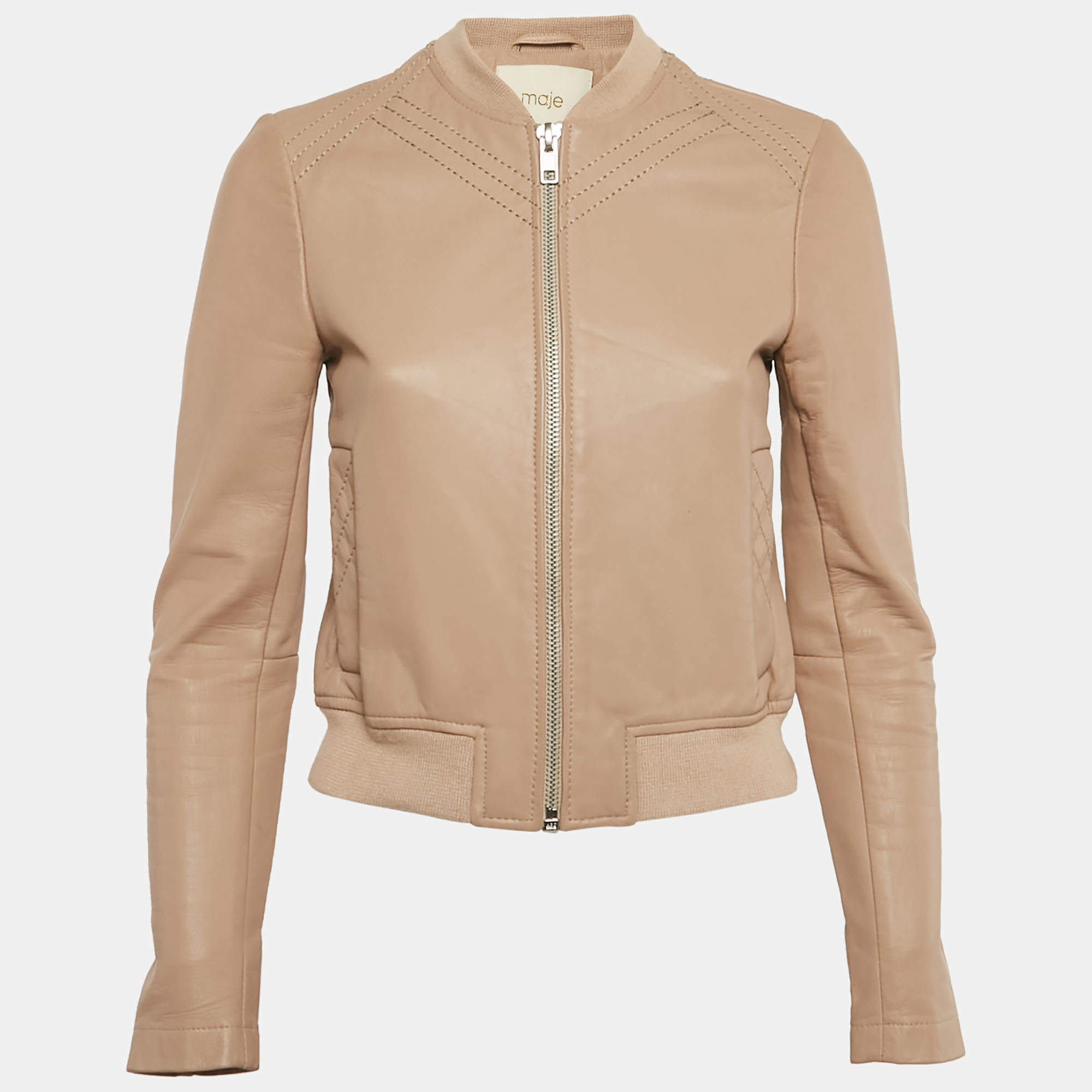 Pre Owned Maje Tan Leather Zip-Up Jacket S